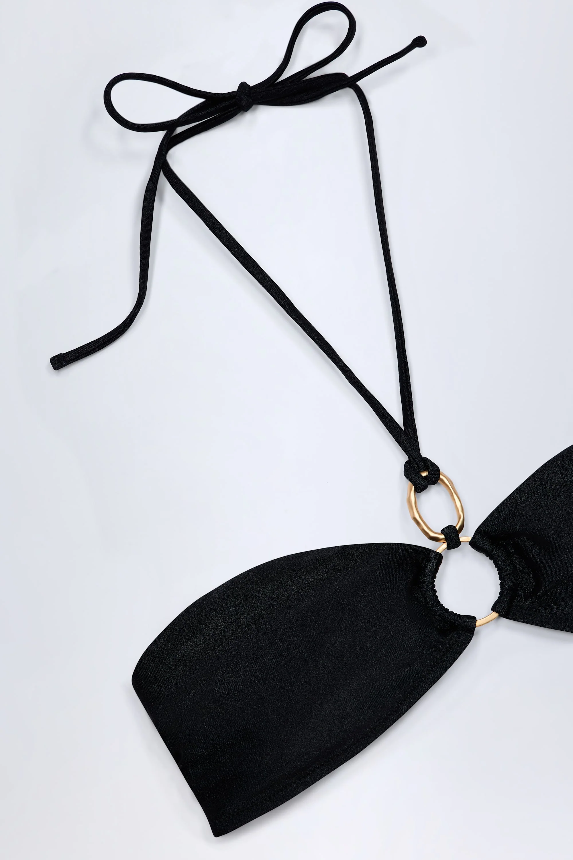 Hardware-Detail Ruched Halterneck Bikini Top in Black - Image 6