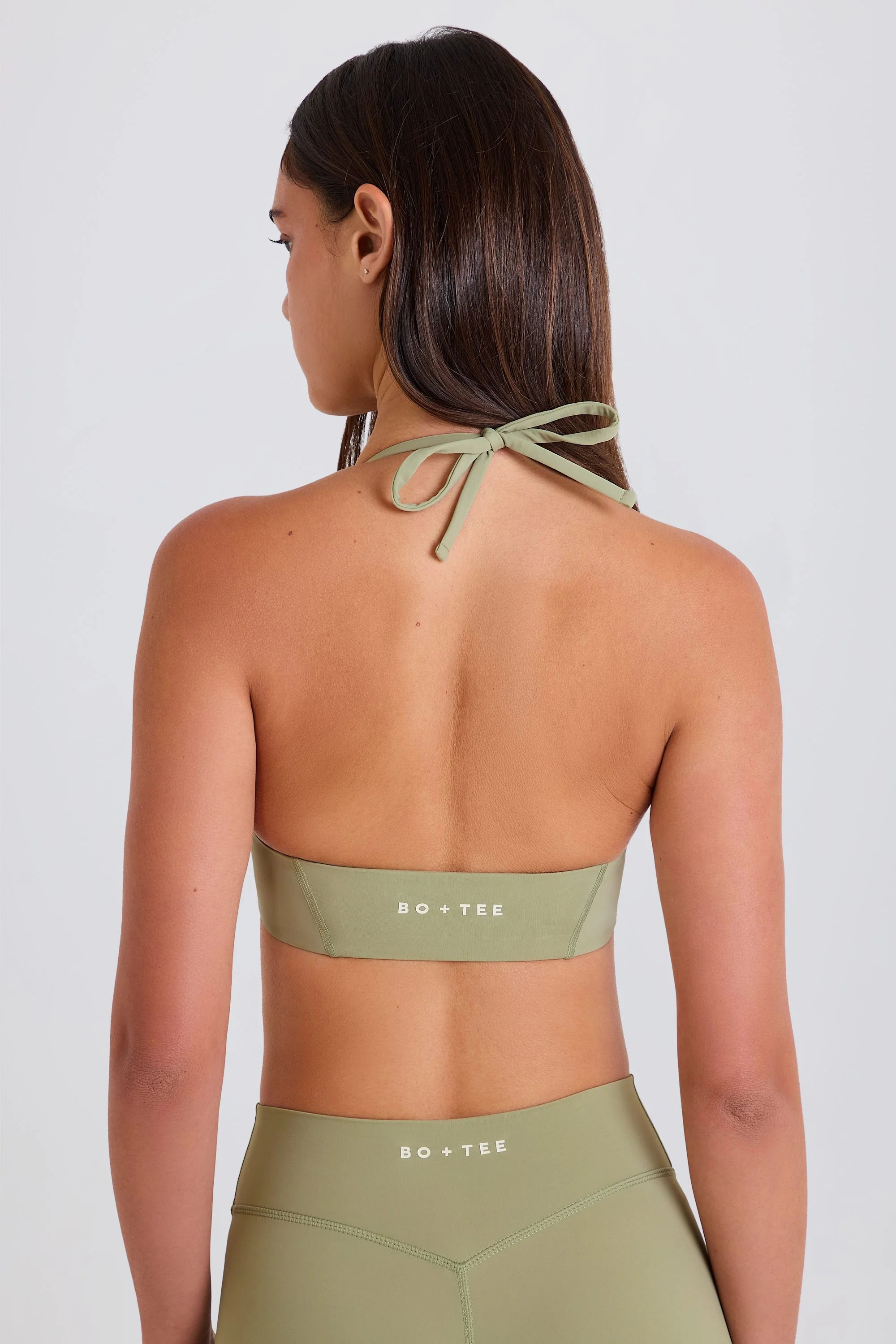 Scoop-Neck Halterneck Sports Bra in Matcha - Image 4
