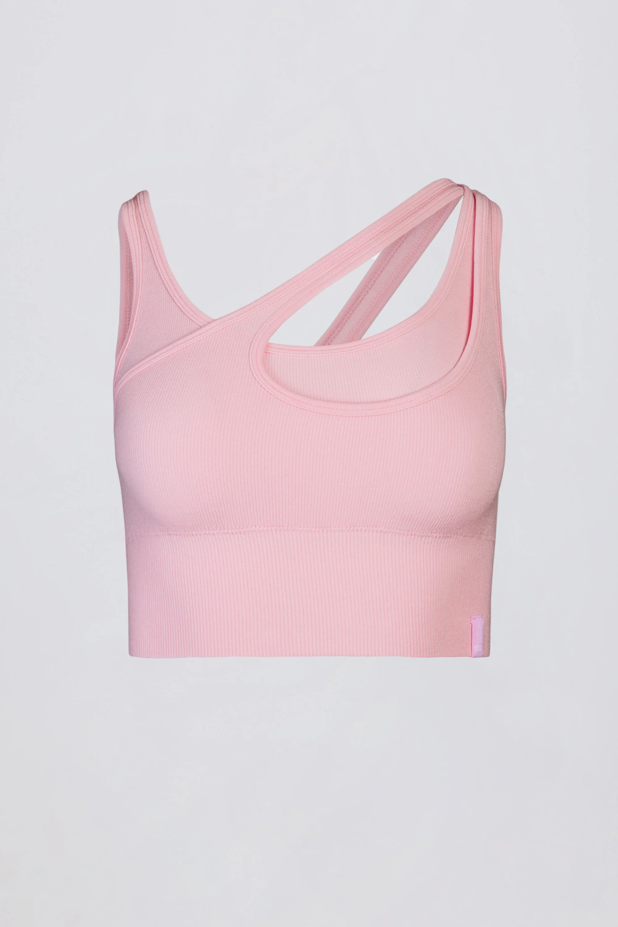 Seamless Soft Rib Asymmetric Sports Bra in Powder Pink - Image 4