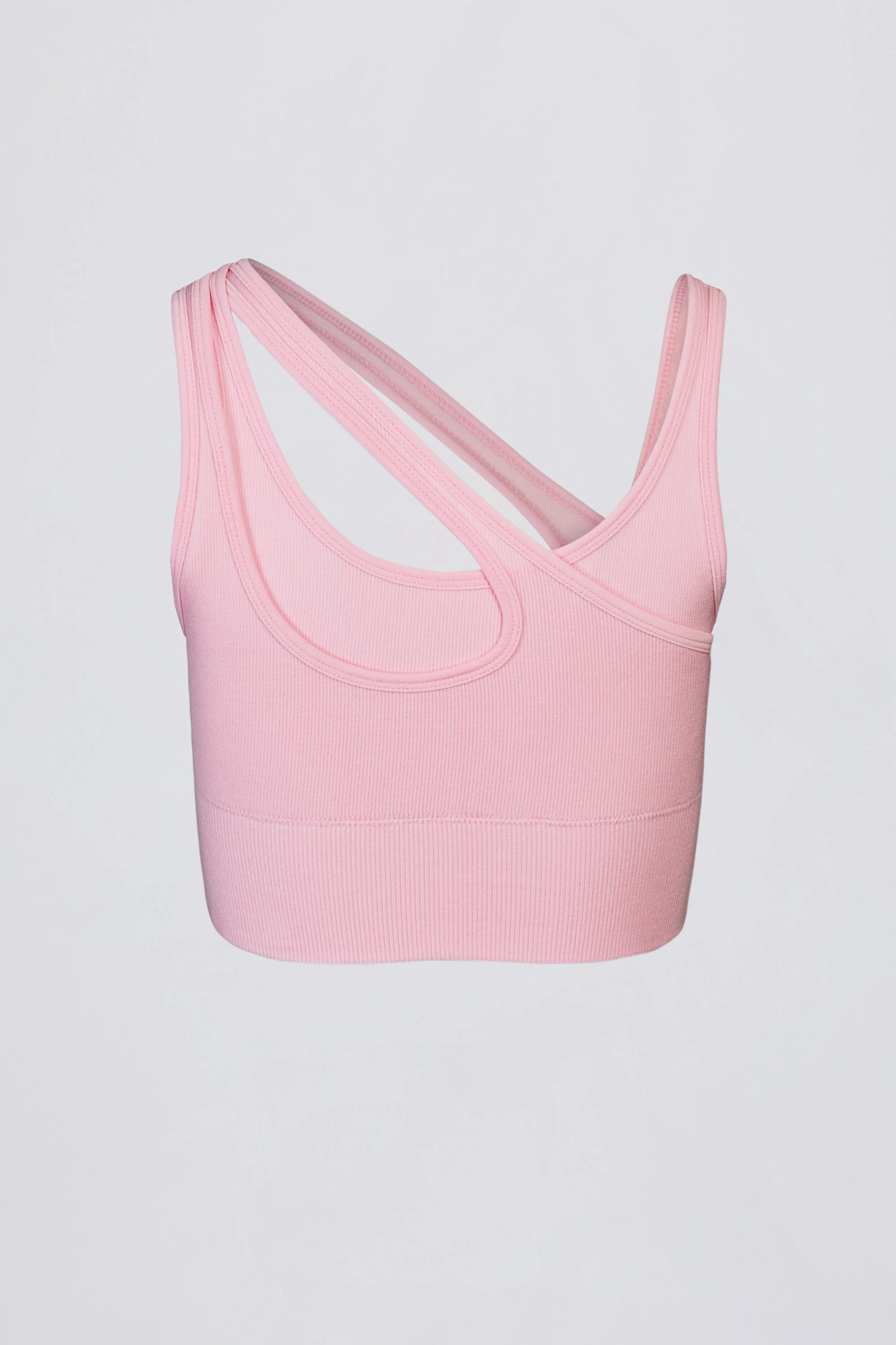 Seamless Soft Rib Asymmetric Sports Bra in Powder Pink - Image 5