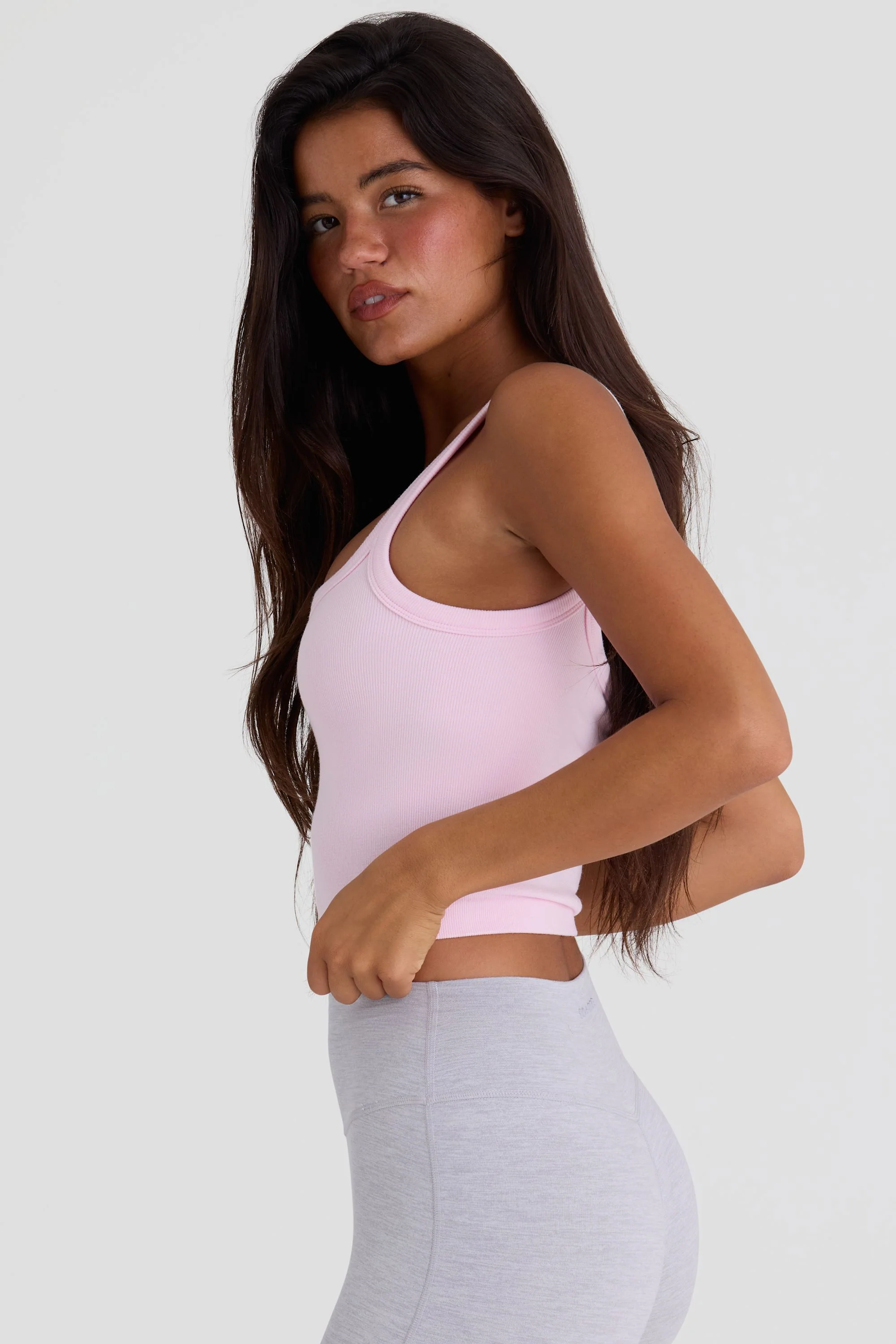 Seamless Soft Rib Square-Neck Tank Top in Powder Pink - Image 3
