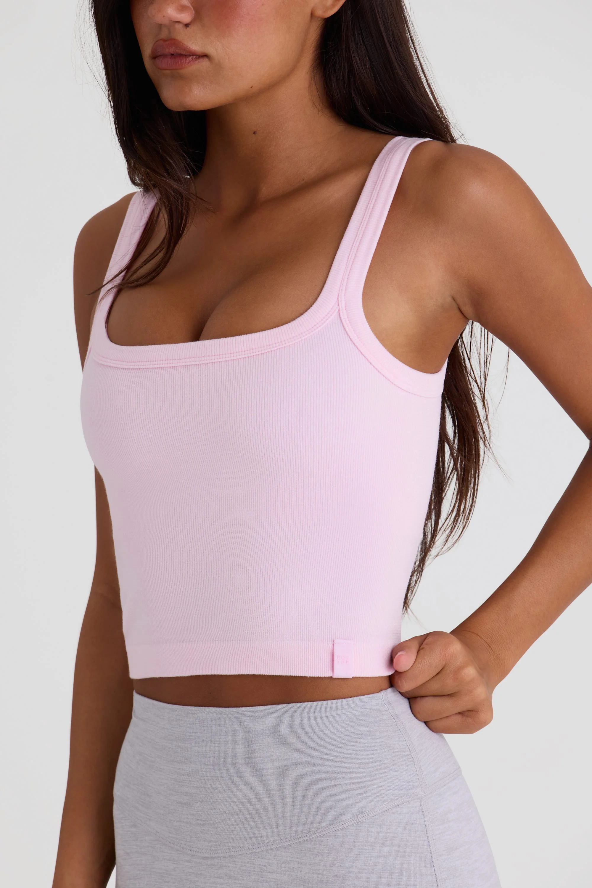 Seamless Soft Rib Square-Neck Tank Top in Powder Pink - Image 4
