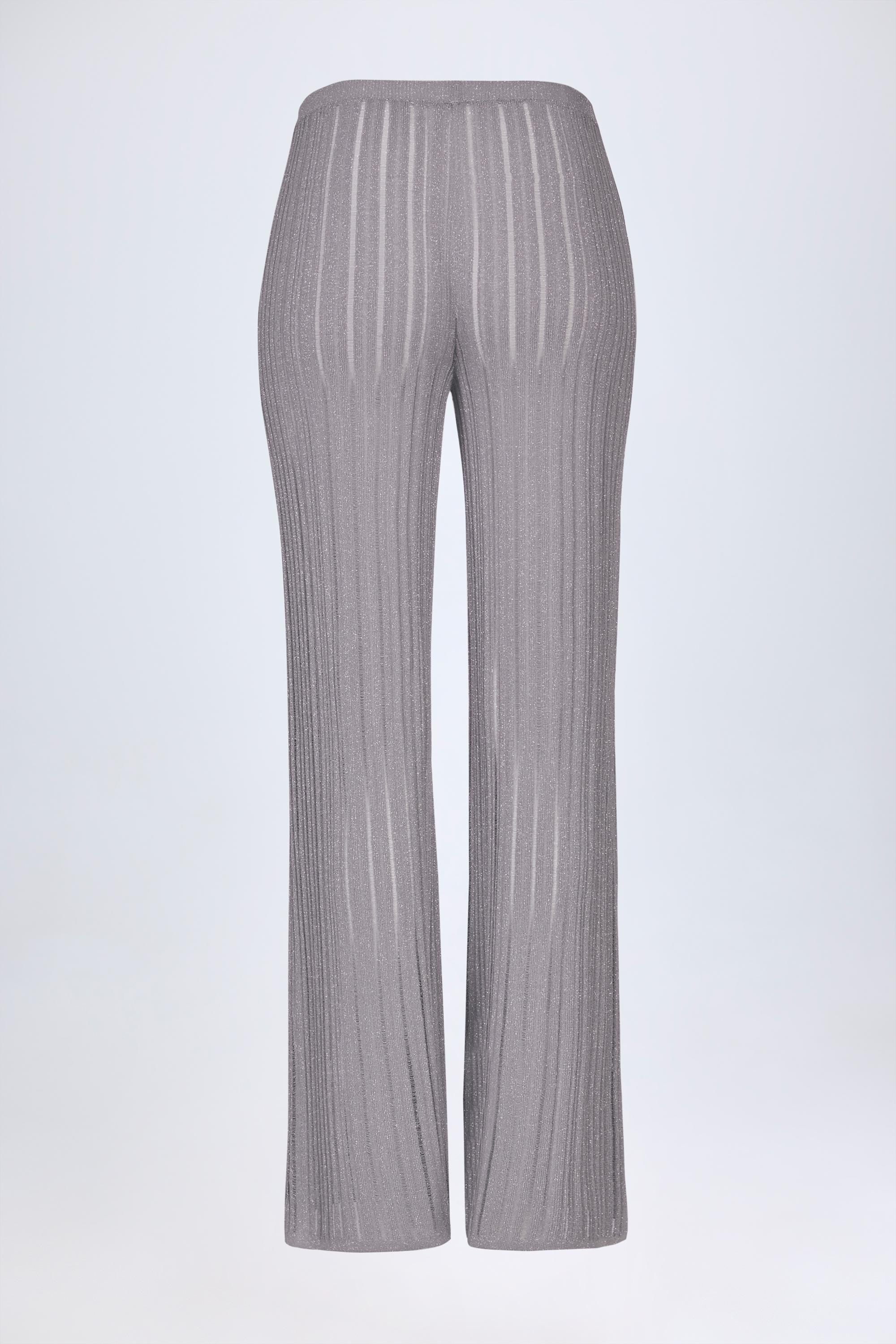 Mid-Rise Flared Trousers in Silver - Image 4