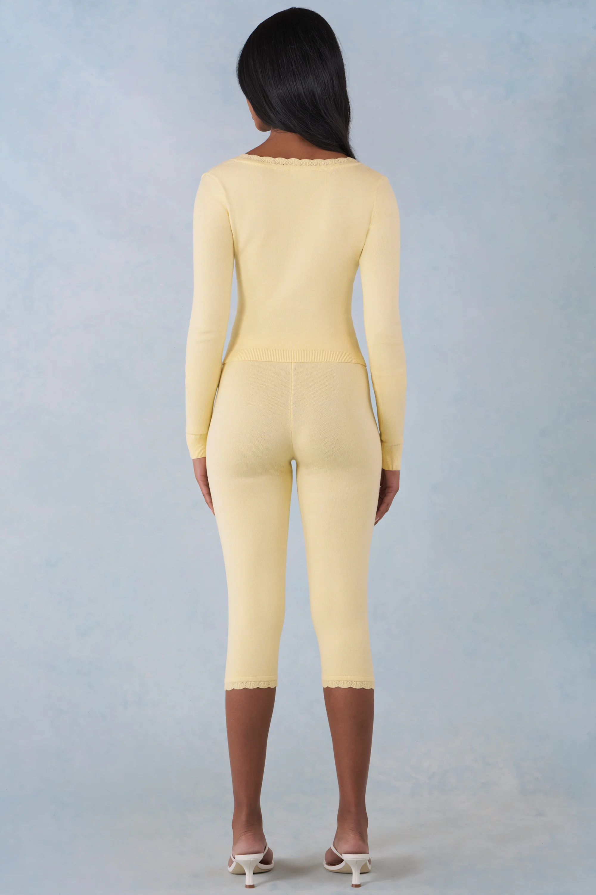 Knit Mid-Rise Capri Trousers in Butter Yellow - Image 3