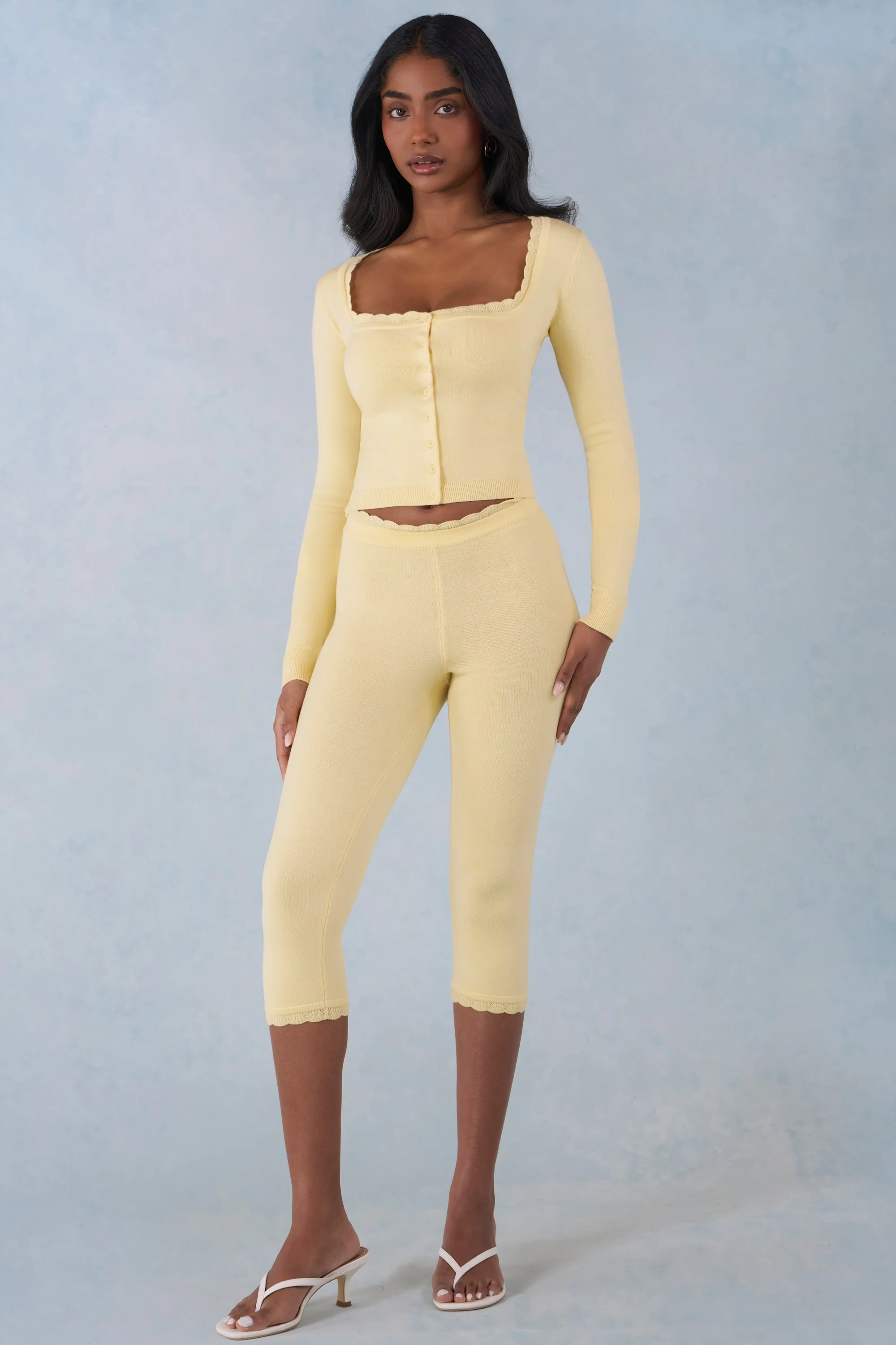 Knit Mid-Rise Capri Trousers in Butter Yellow - Image 7