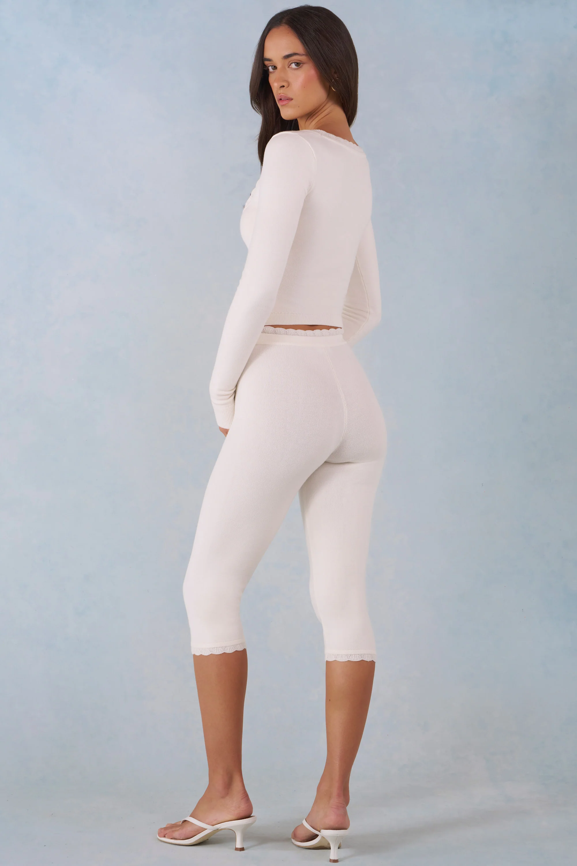 Knit Mid-Rise Capri Trousers in Ivory - Image 2