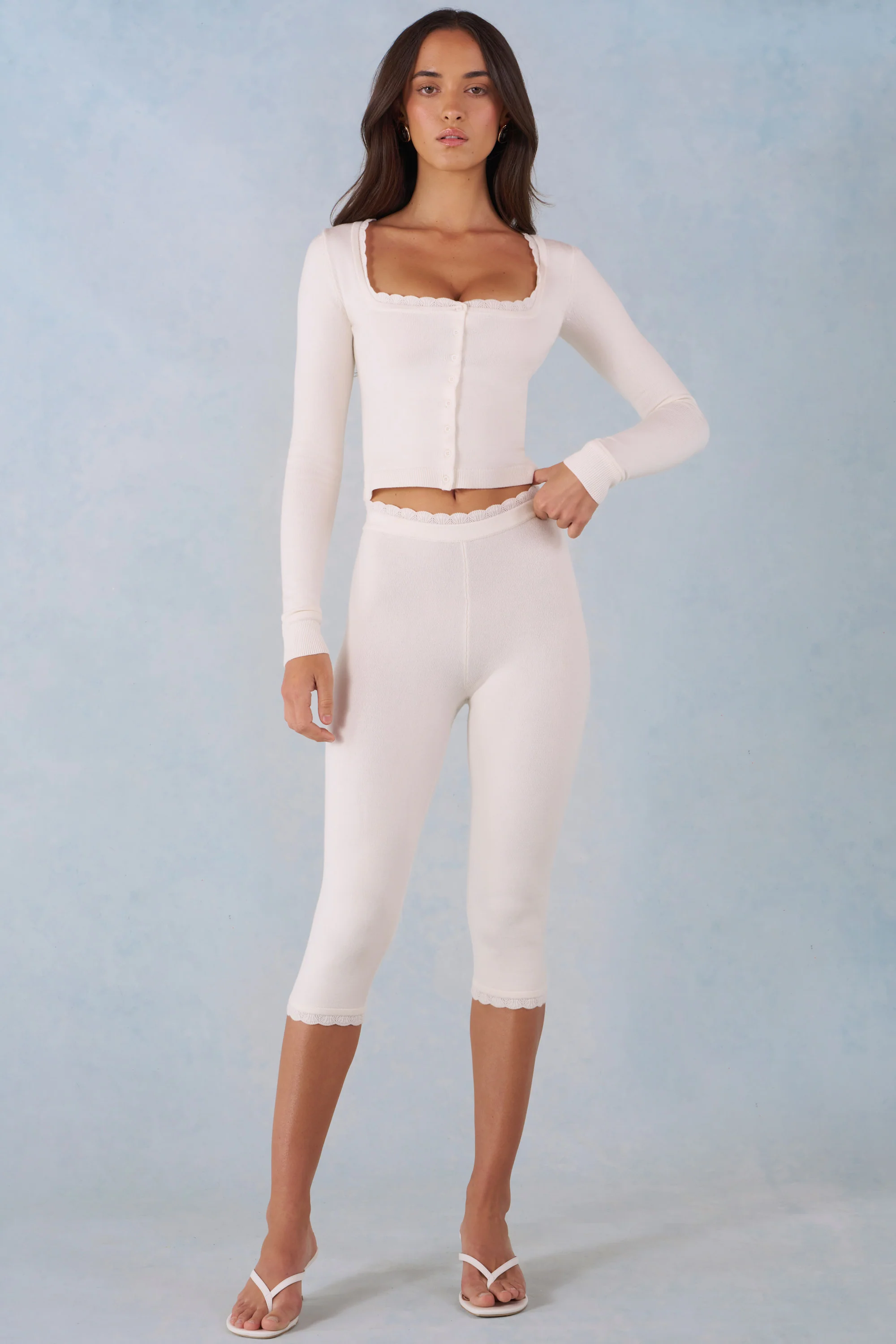 Knit Mid-Rise Capri Trousers in Ivory - Image 6