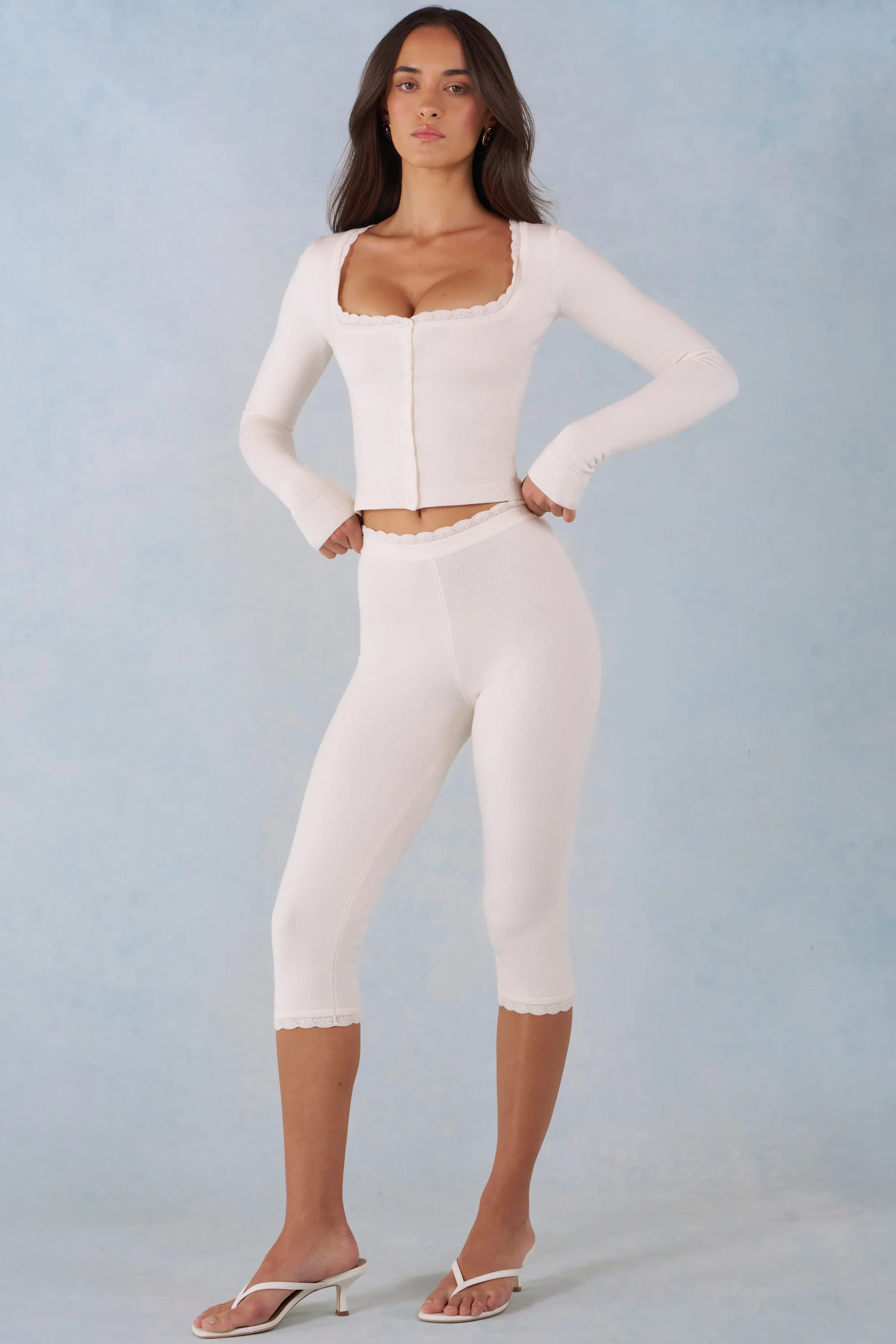 Knit Mid-Rise Capri Trousers in Ivory - Image 7
