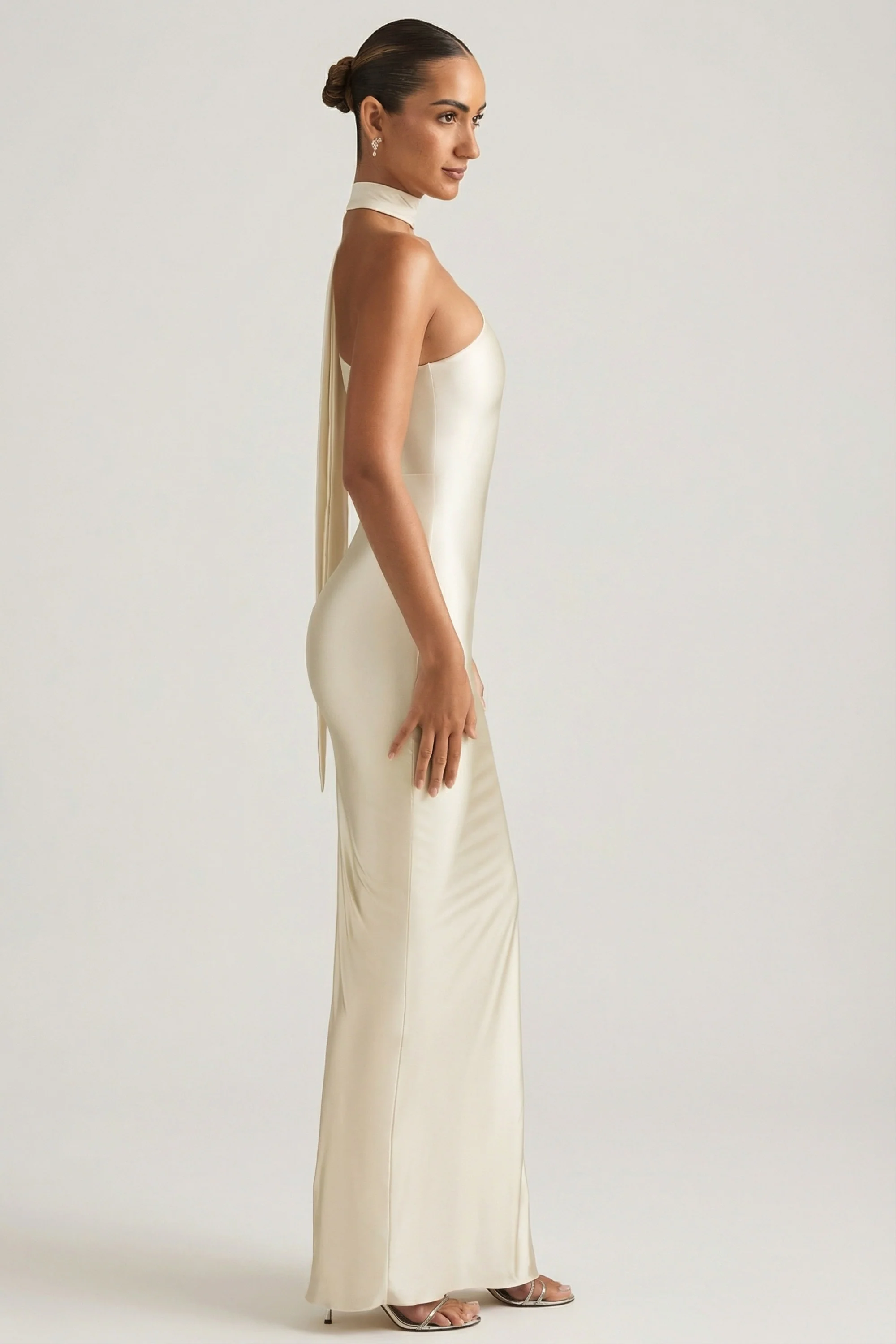 Asymmetric Scarf-Detail Maxi Dress in Ivory - Image 8