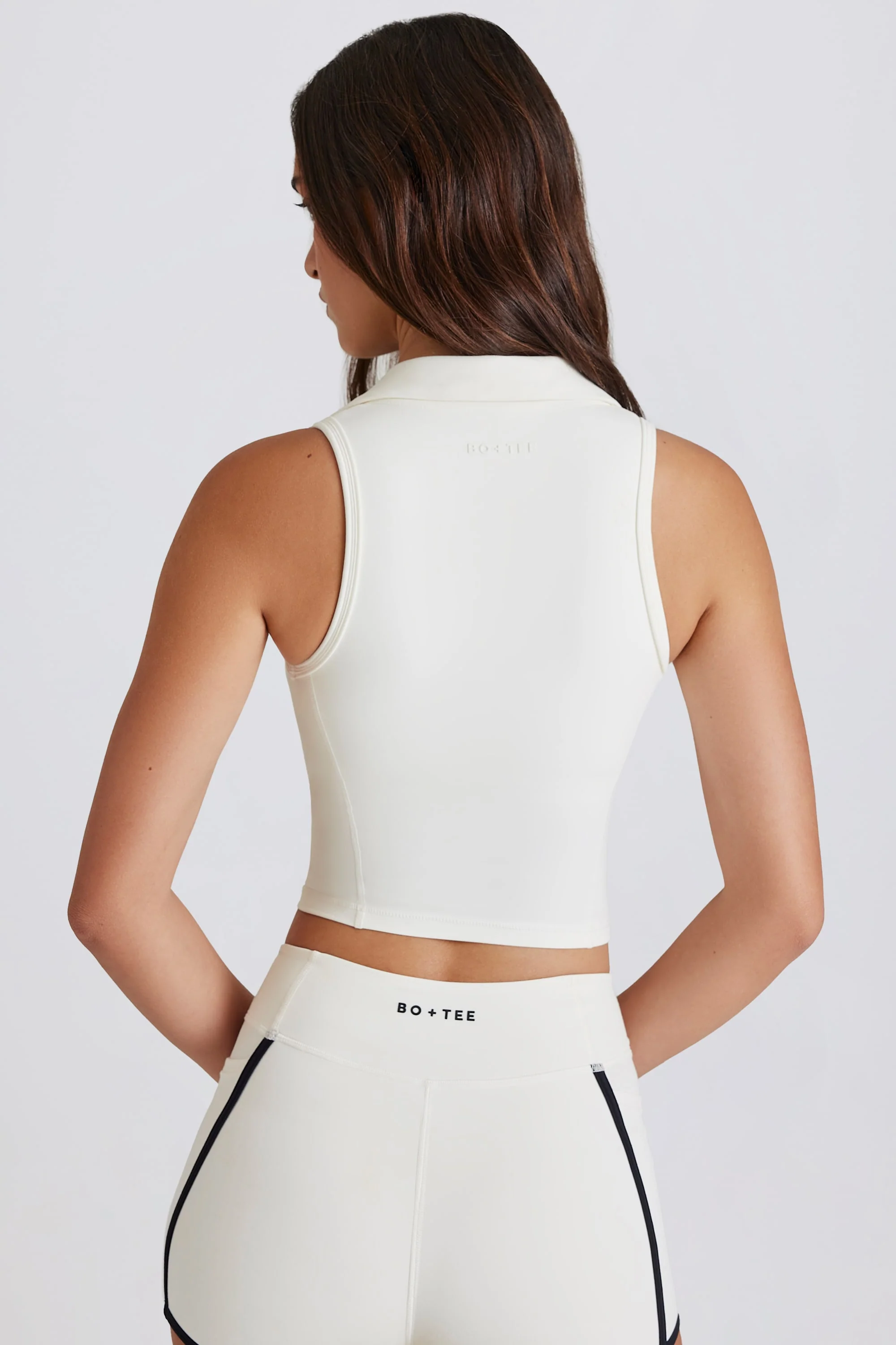 Soft Active Polo Crop Top in Milk - Image 2
