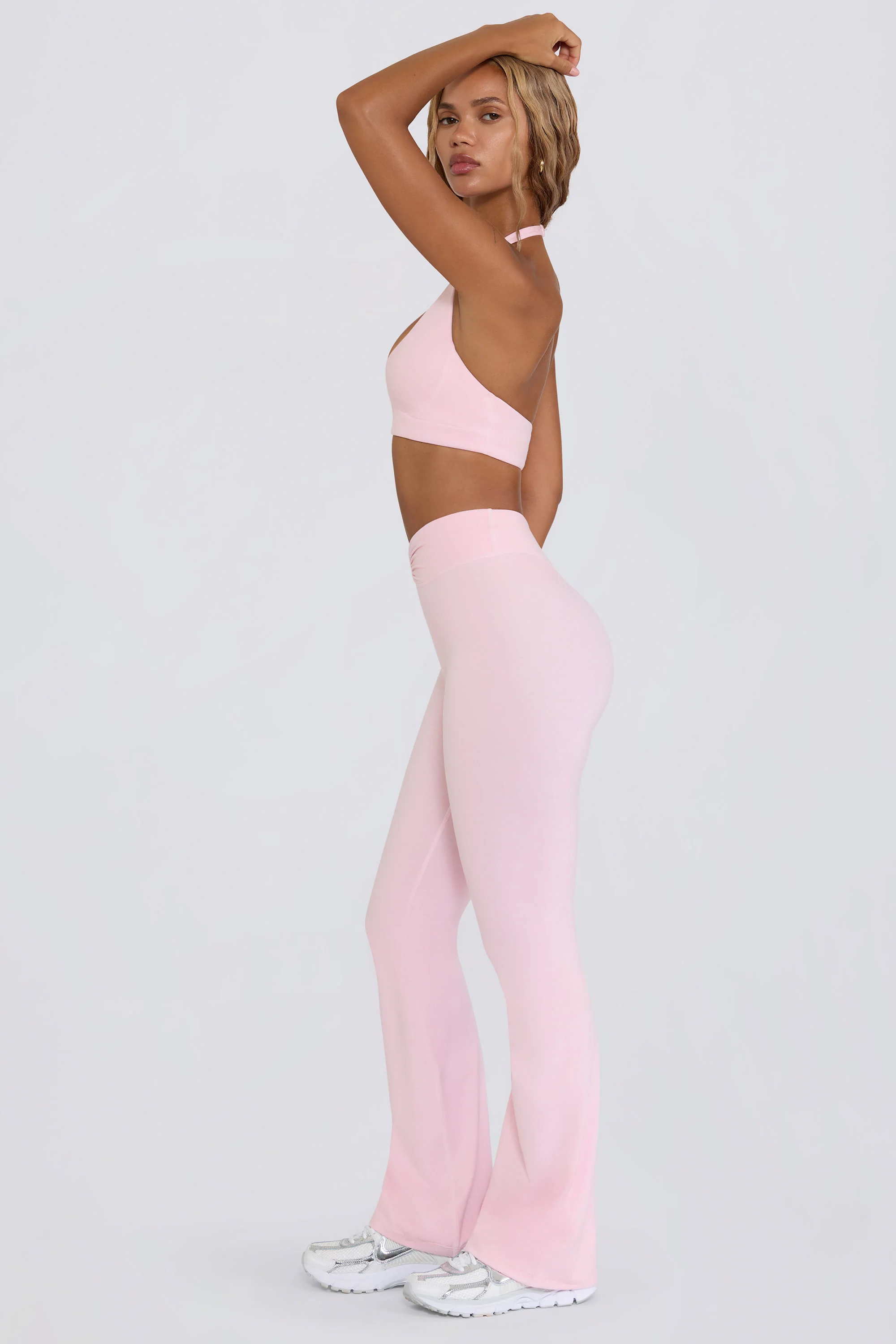Brushed Jersey Ruched Flared Trousers in Bloom - Image 3