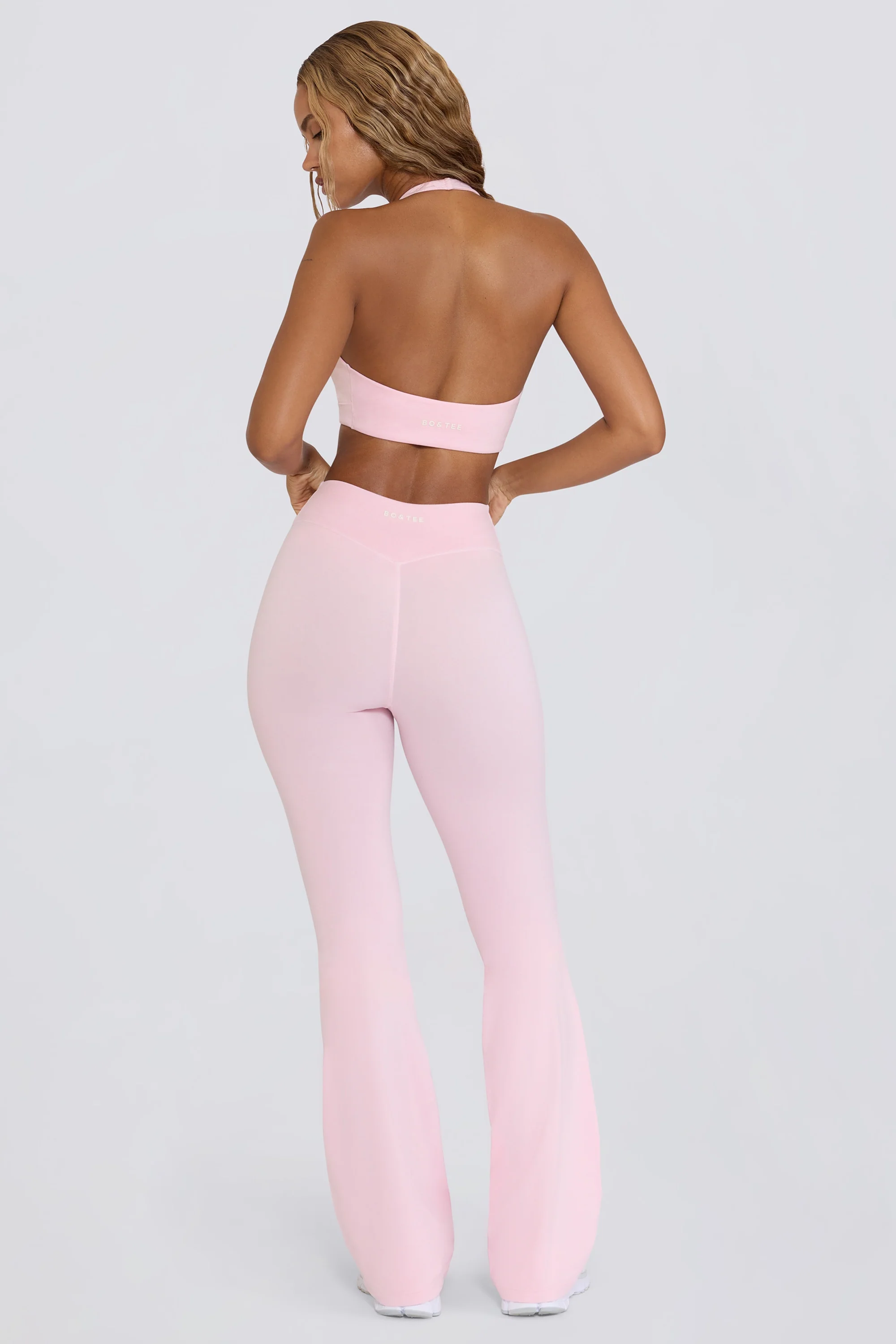 Brushed Jersey Ruched Flared Trousers in Bloom - Image 4