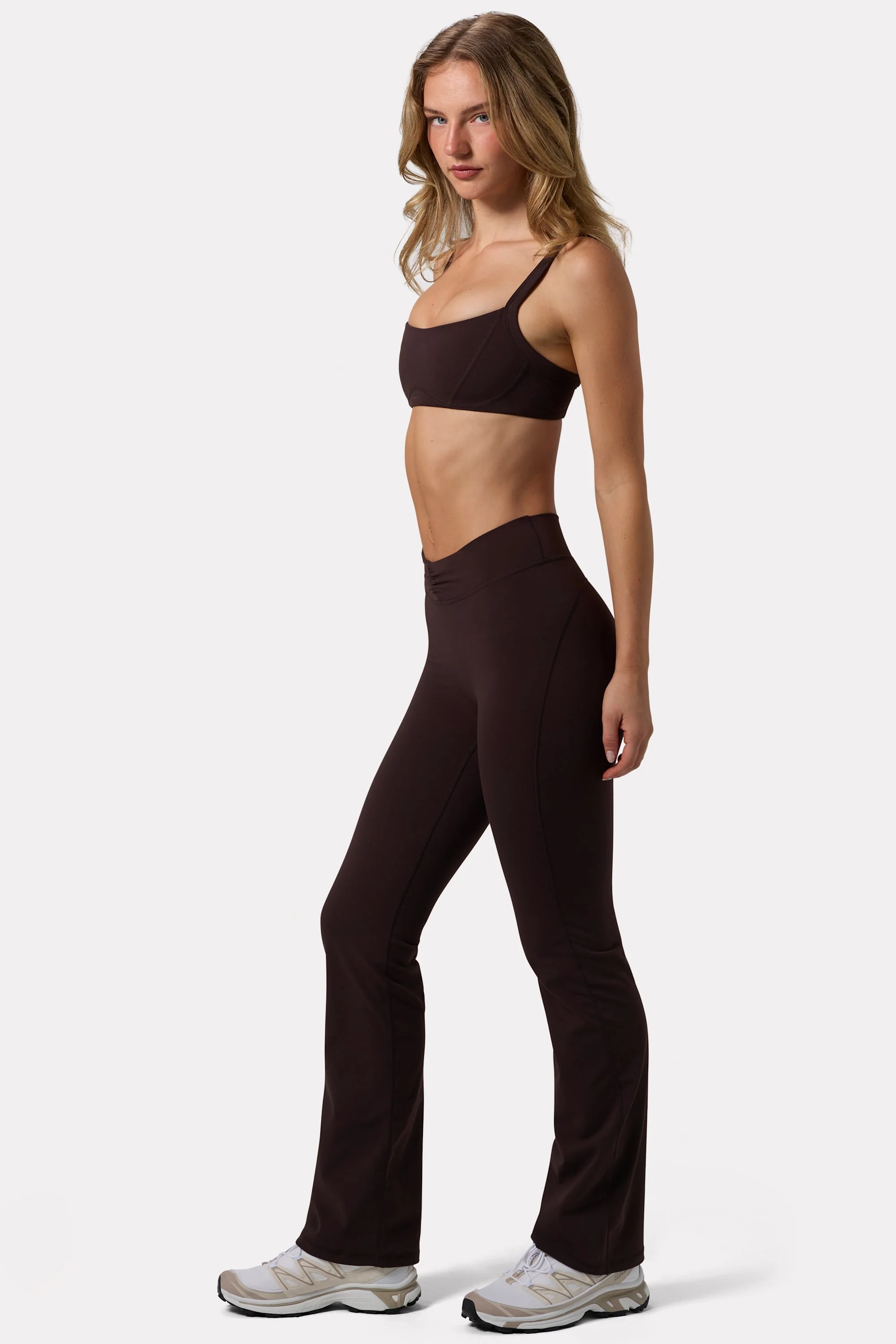 Soft Active Ruched Flared Trousers in Espresso - Image 3