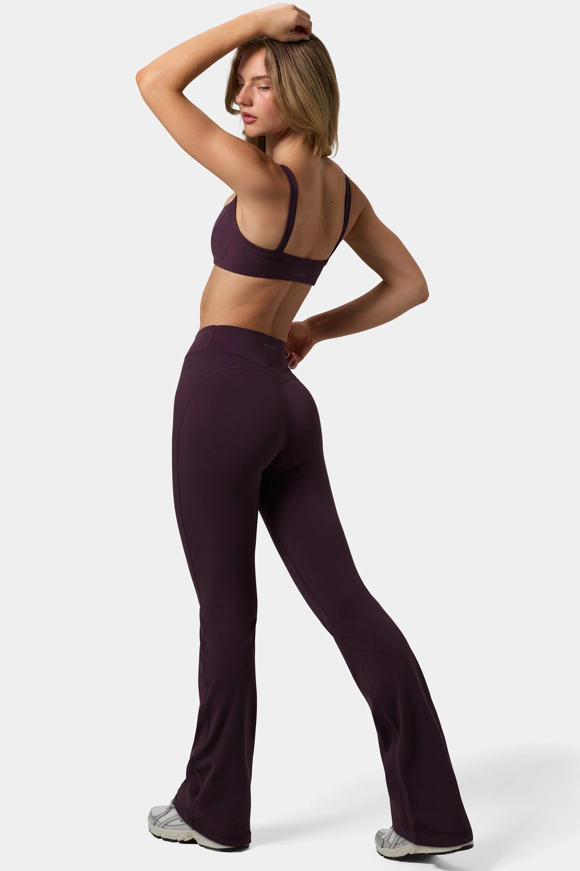 Soft Active Ruched Flared Trousers in Plum - Image 2