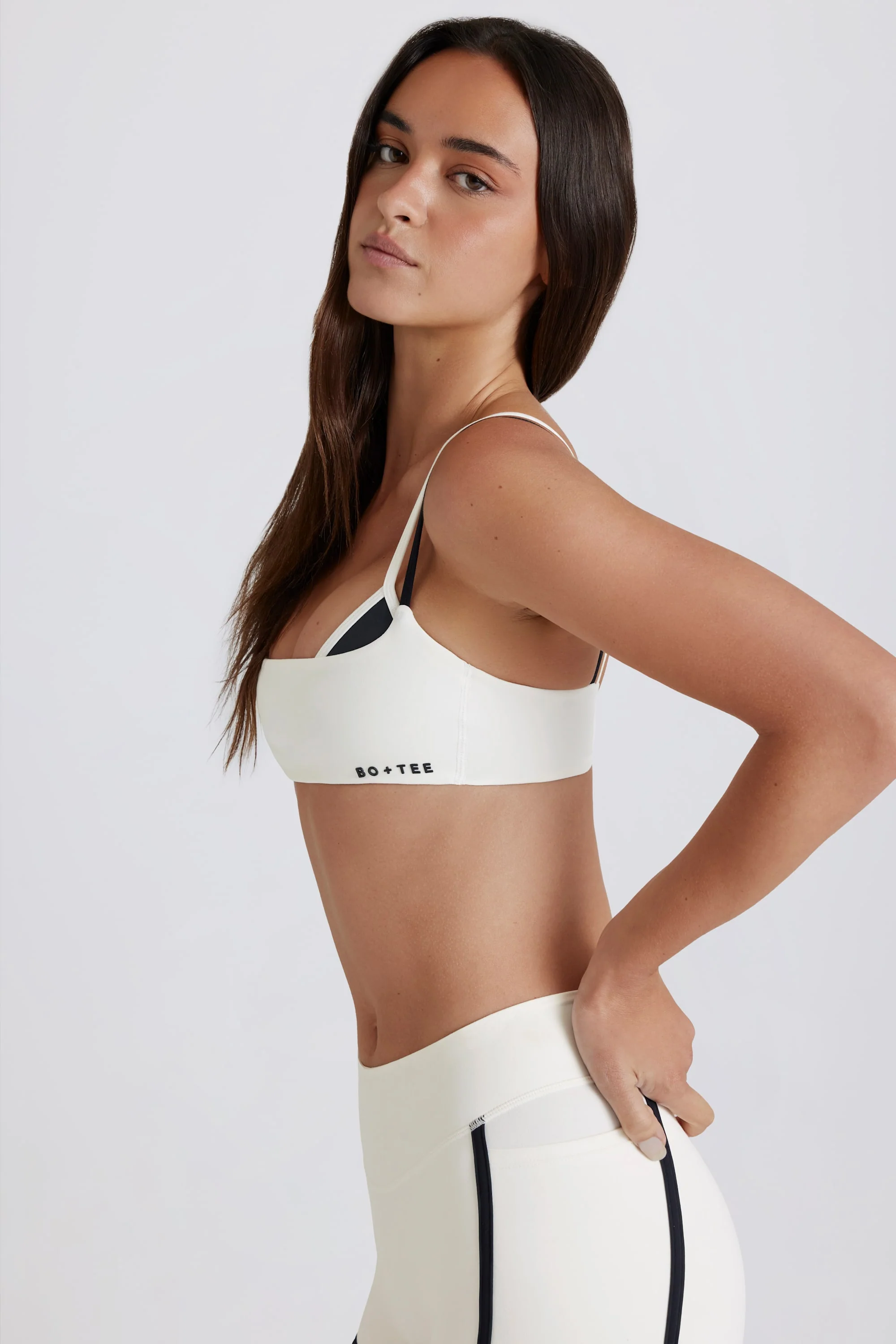 Soft Active Twist-Back Layered Sports Bra in Milk - Image 3