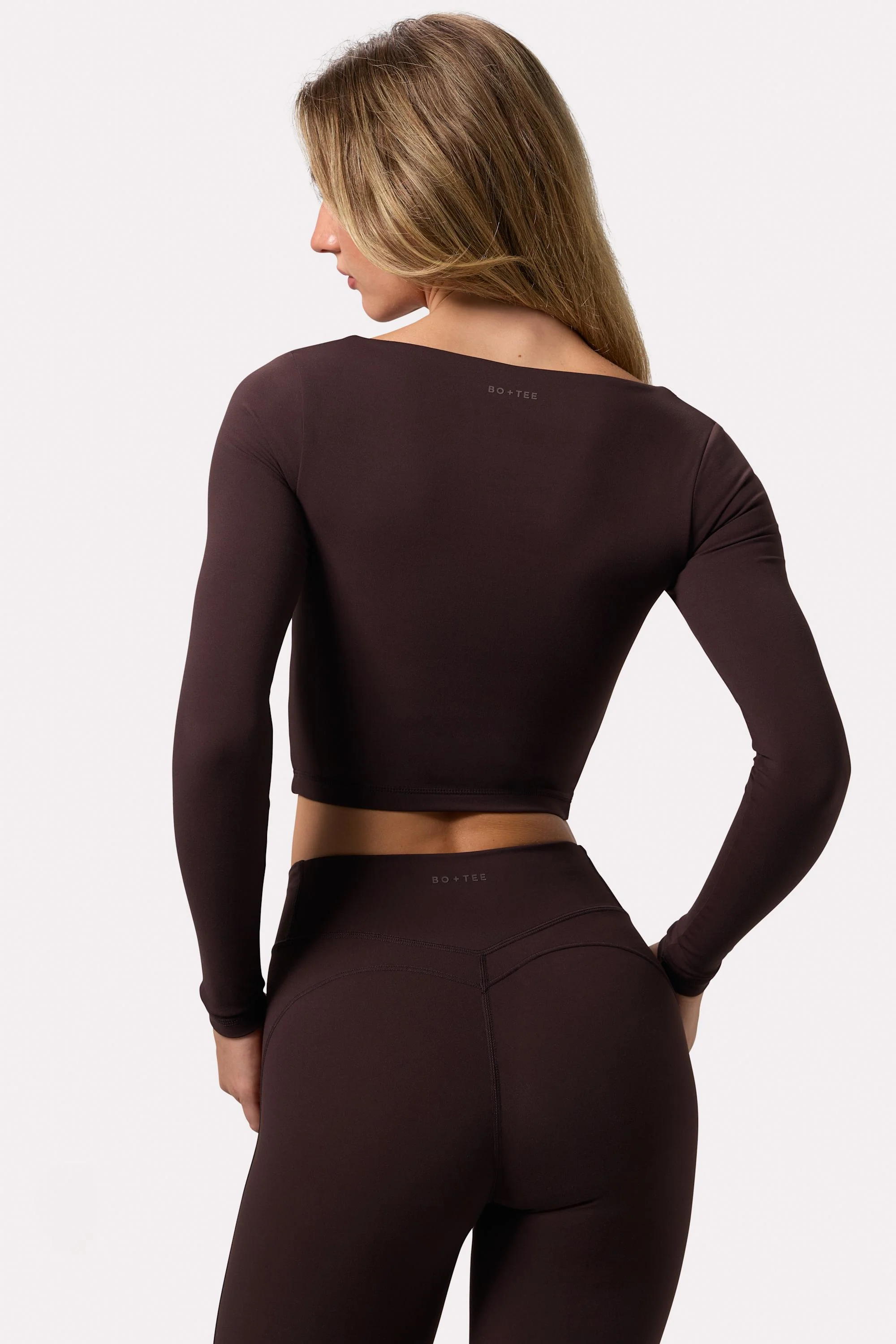 Soft Active Twist-Front Crop Top in Espresso - Image 2