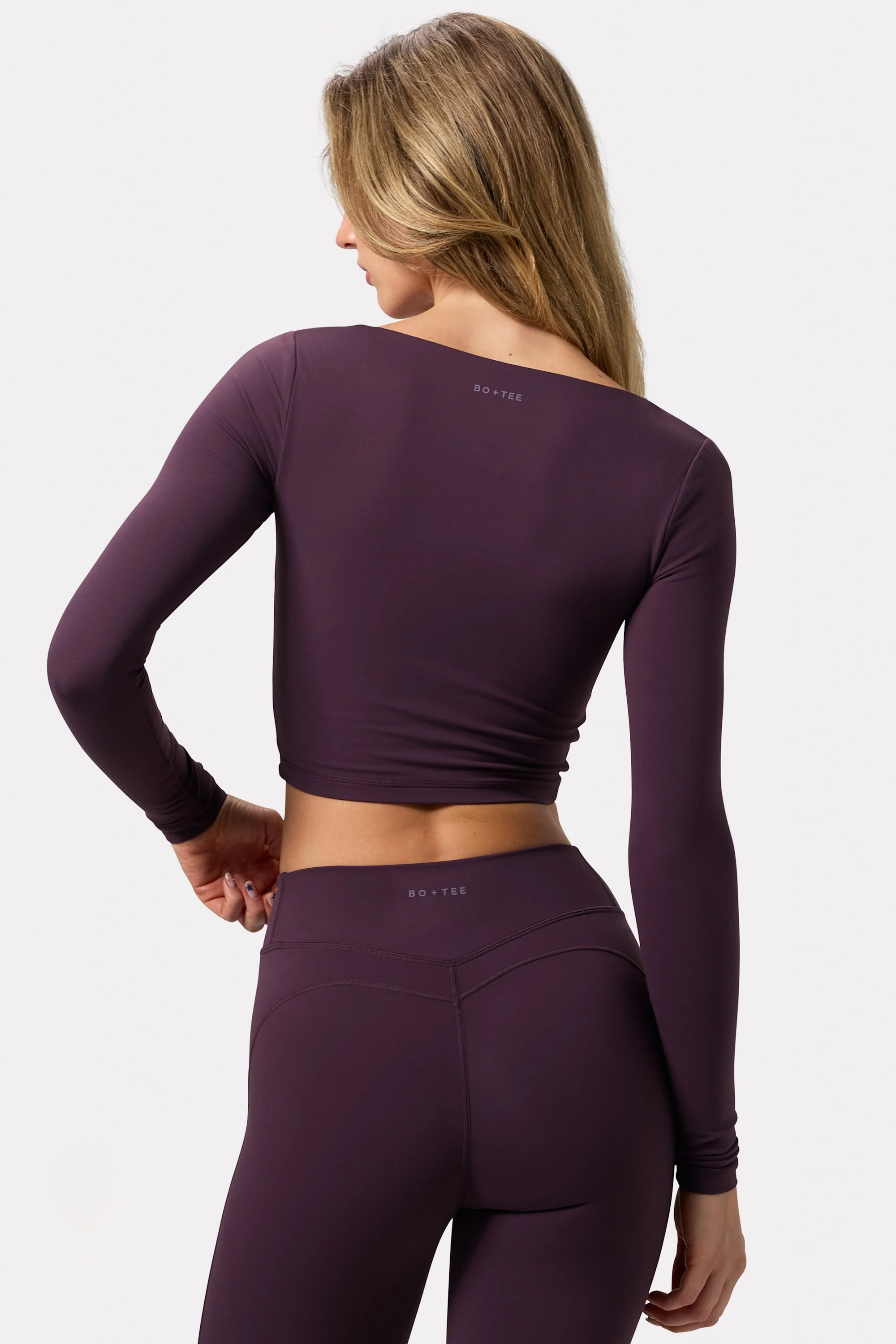 Soft Active Twist-Front Crop Top in Plum - Image 2
