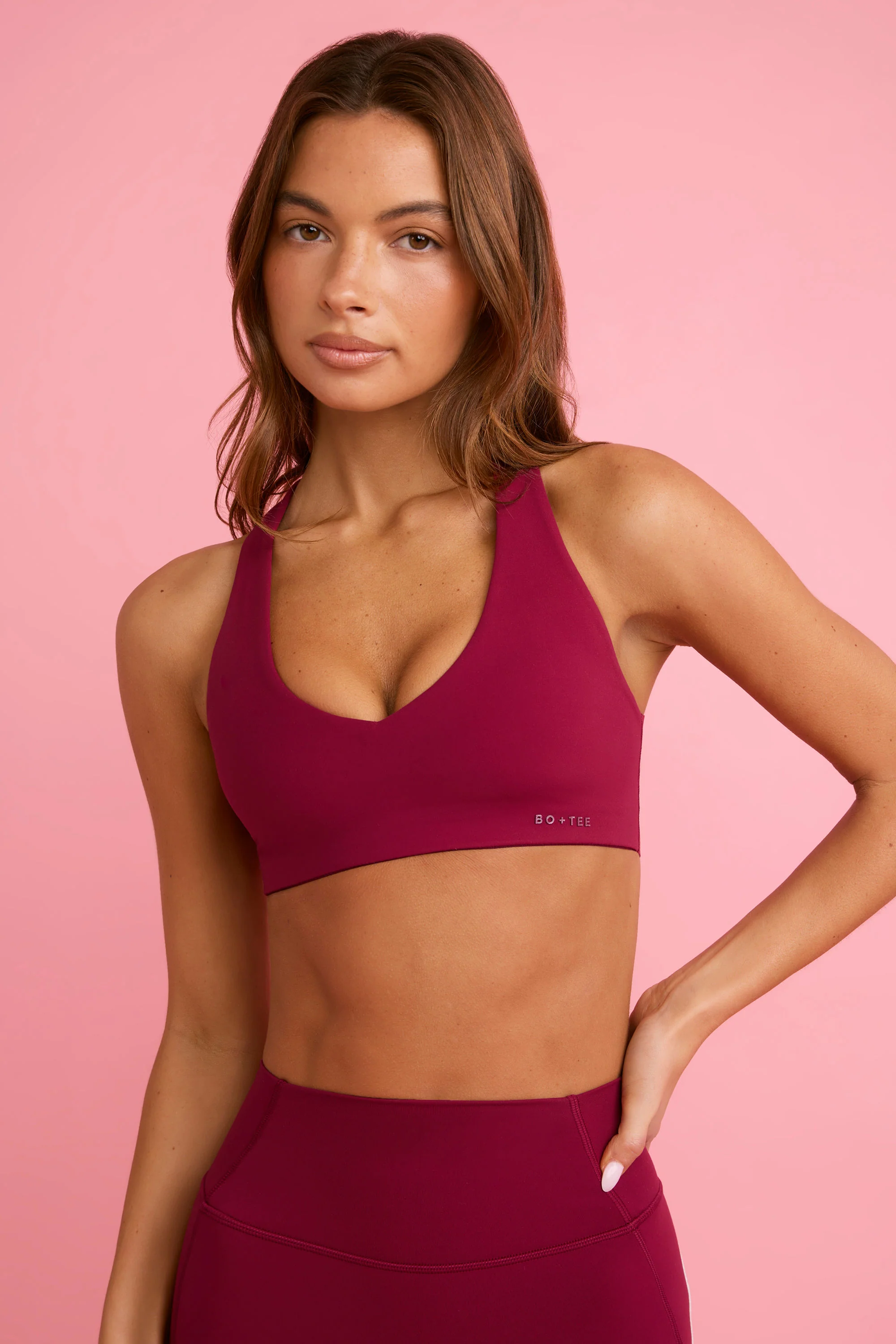 Soft Active V-Neck Sports Bra in Burgundy - Image 2
