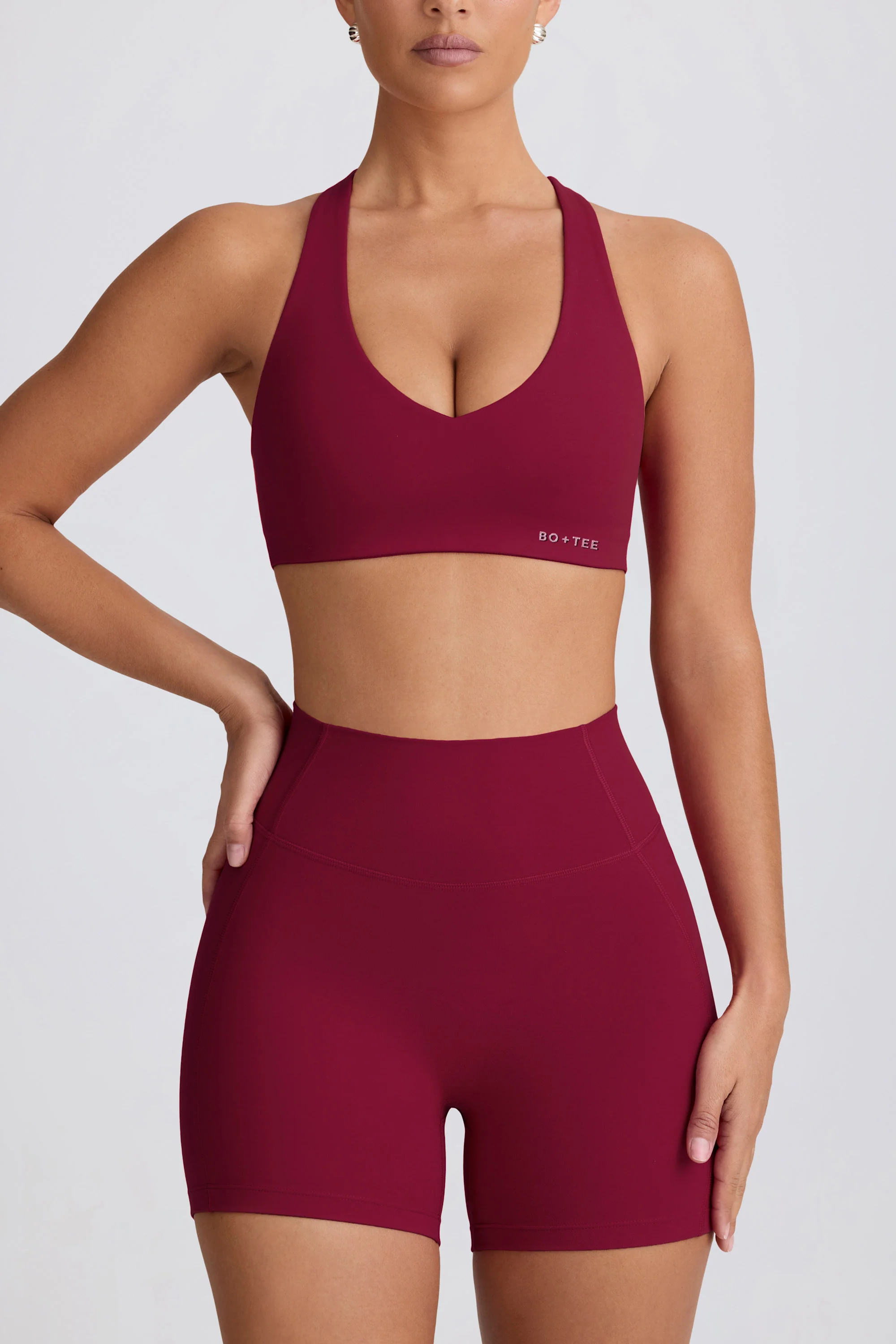 Soft Active V-Neck Sports Bra in Burgundy - Image 4