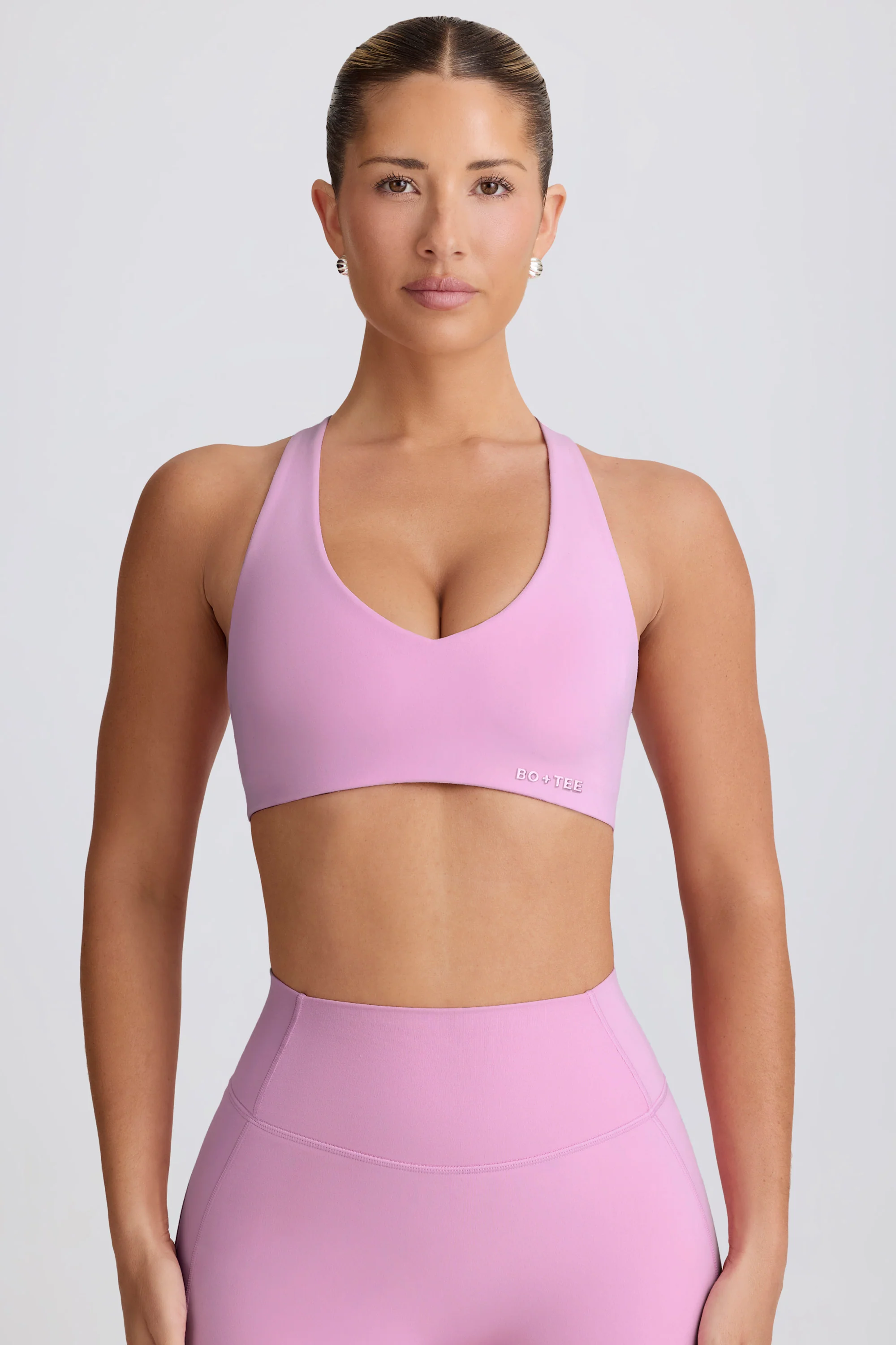 Soft Active V-Neck Sports Bra in Dusty Pink - Image 5