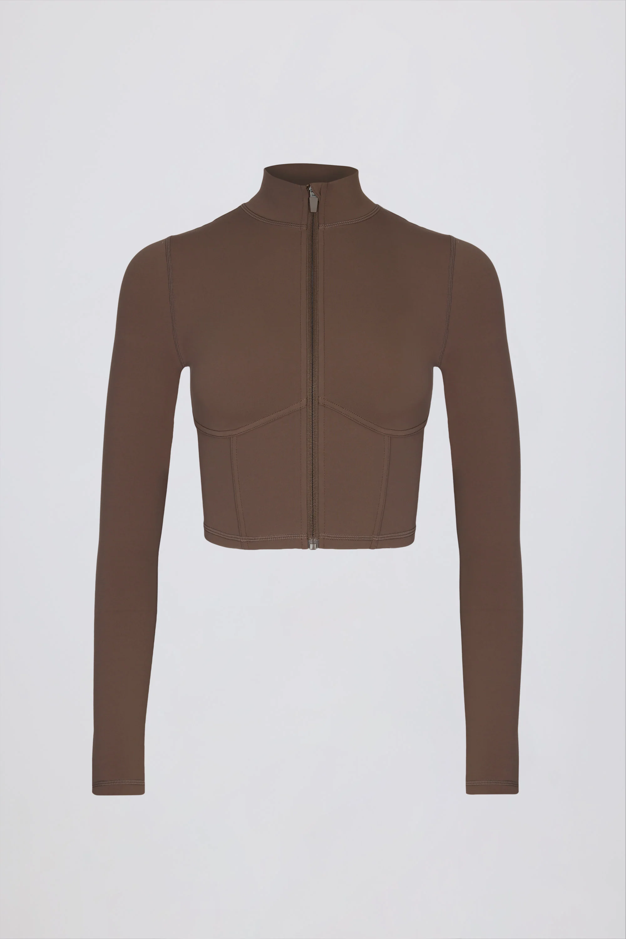 Soft Active Zip-Up Cropped Jacket in Cocoa - Image 2