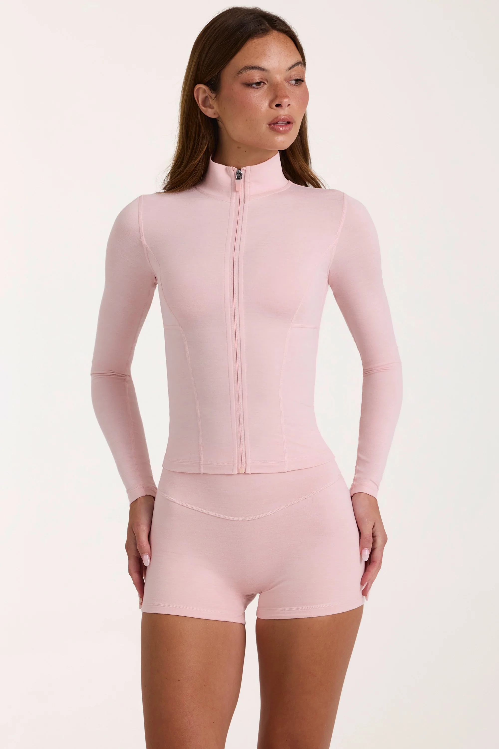 Soft Active Zip-Up Jacket in Blush Marl - Image 5