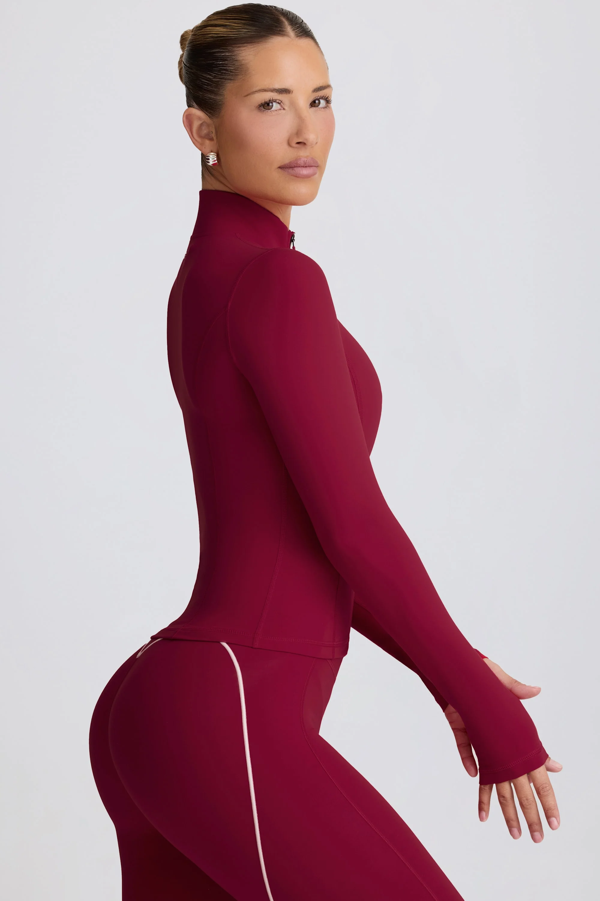Soft Active Zip-Up Jacket in Burgundy - Image 4