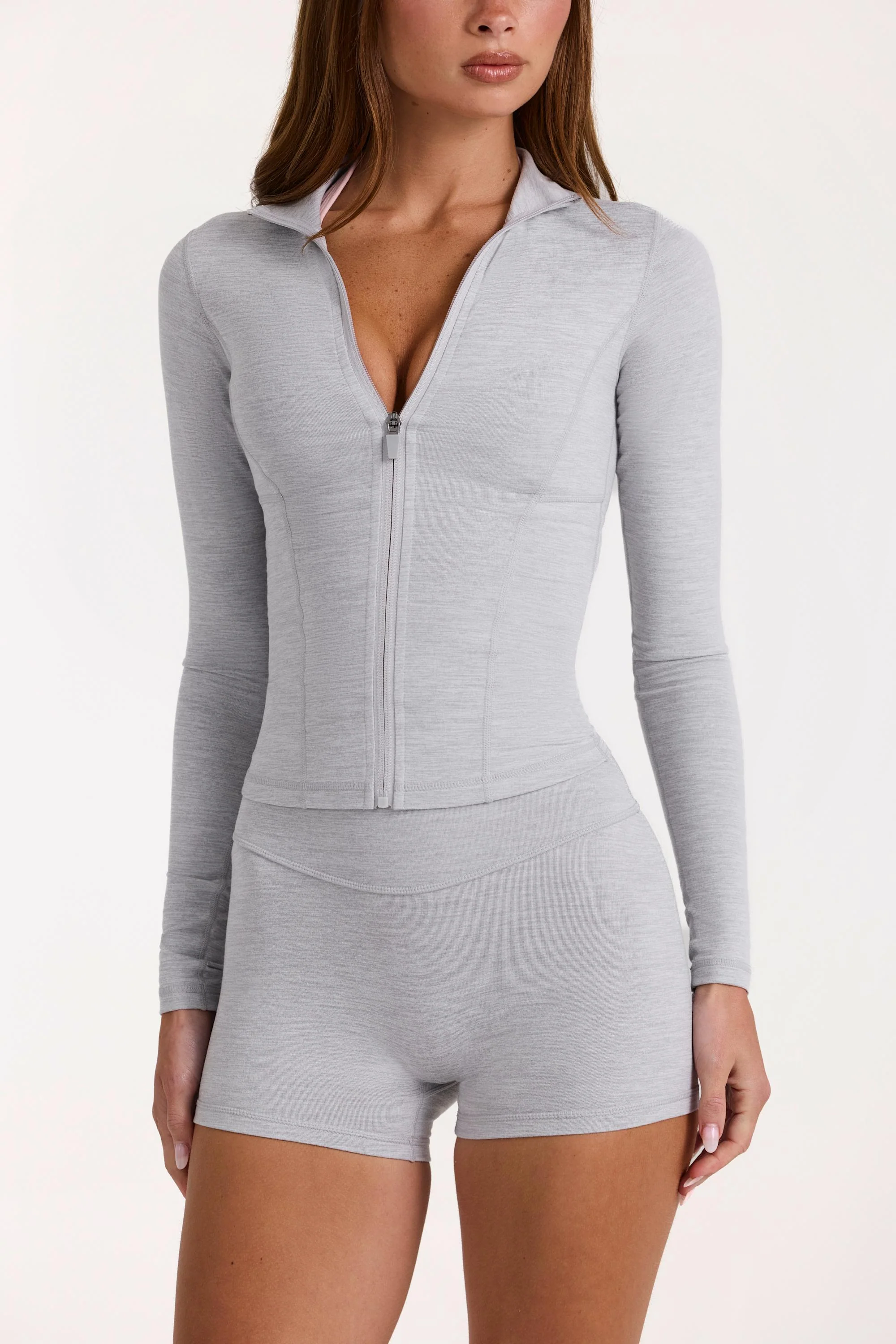 Soft Active Zip-Up Jacket in Grey Marl - Image 4