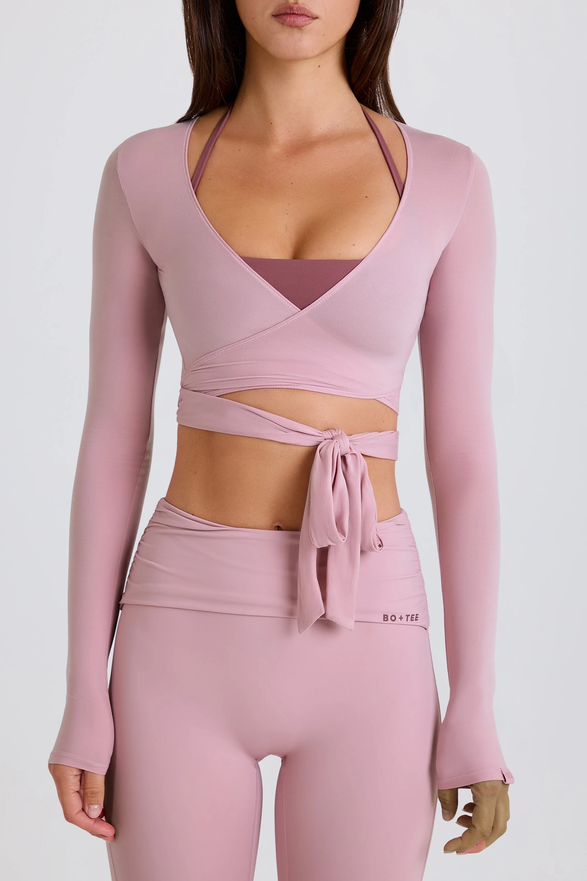 Soft Jersey Wrap Crop Top in Mauve - Image 5