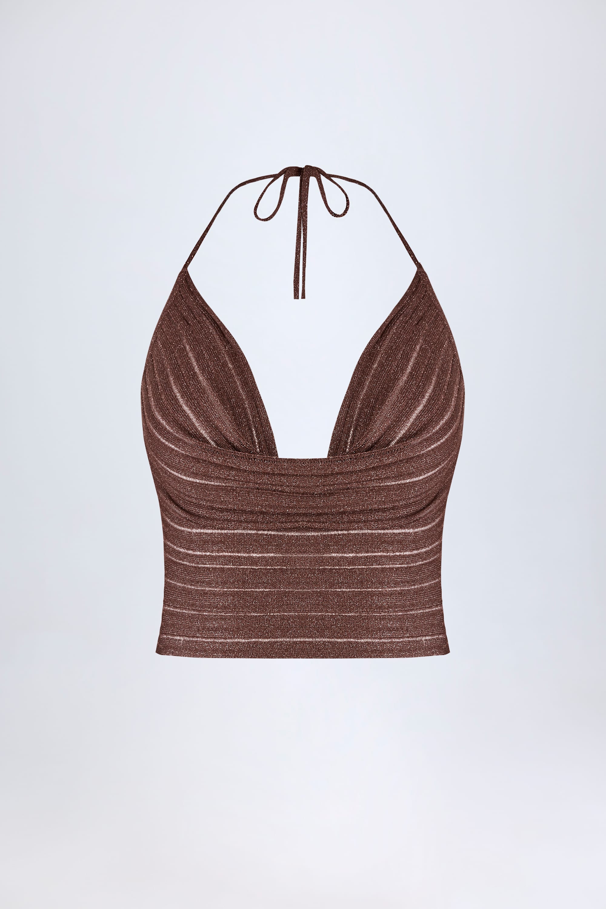 Plunge Halterneck Crop Top in Bronze - Image 4