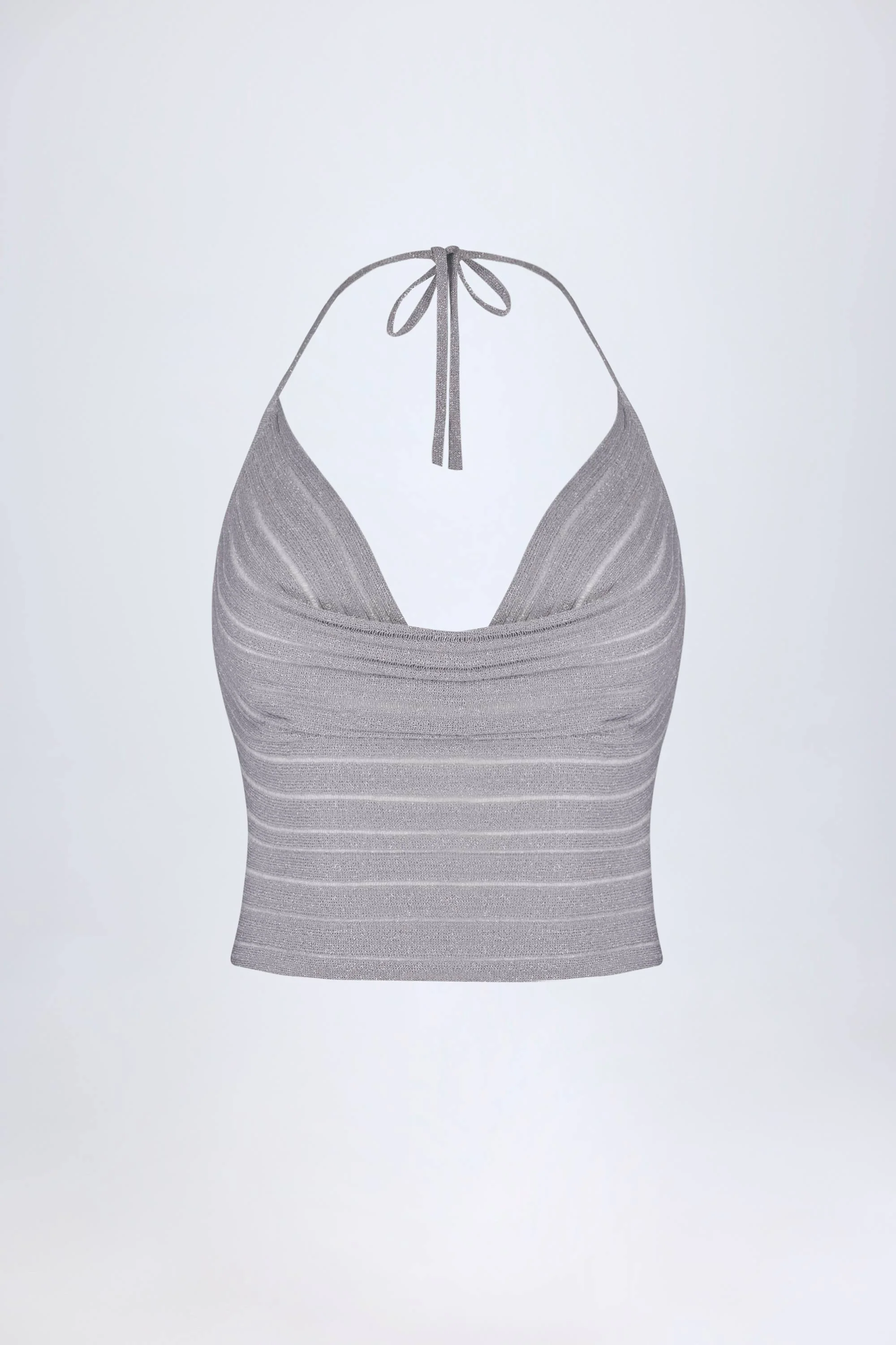 Plunge Halterneck Crop Top in Silver - Image 3