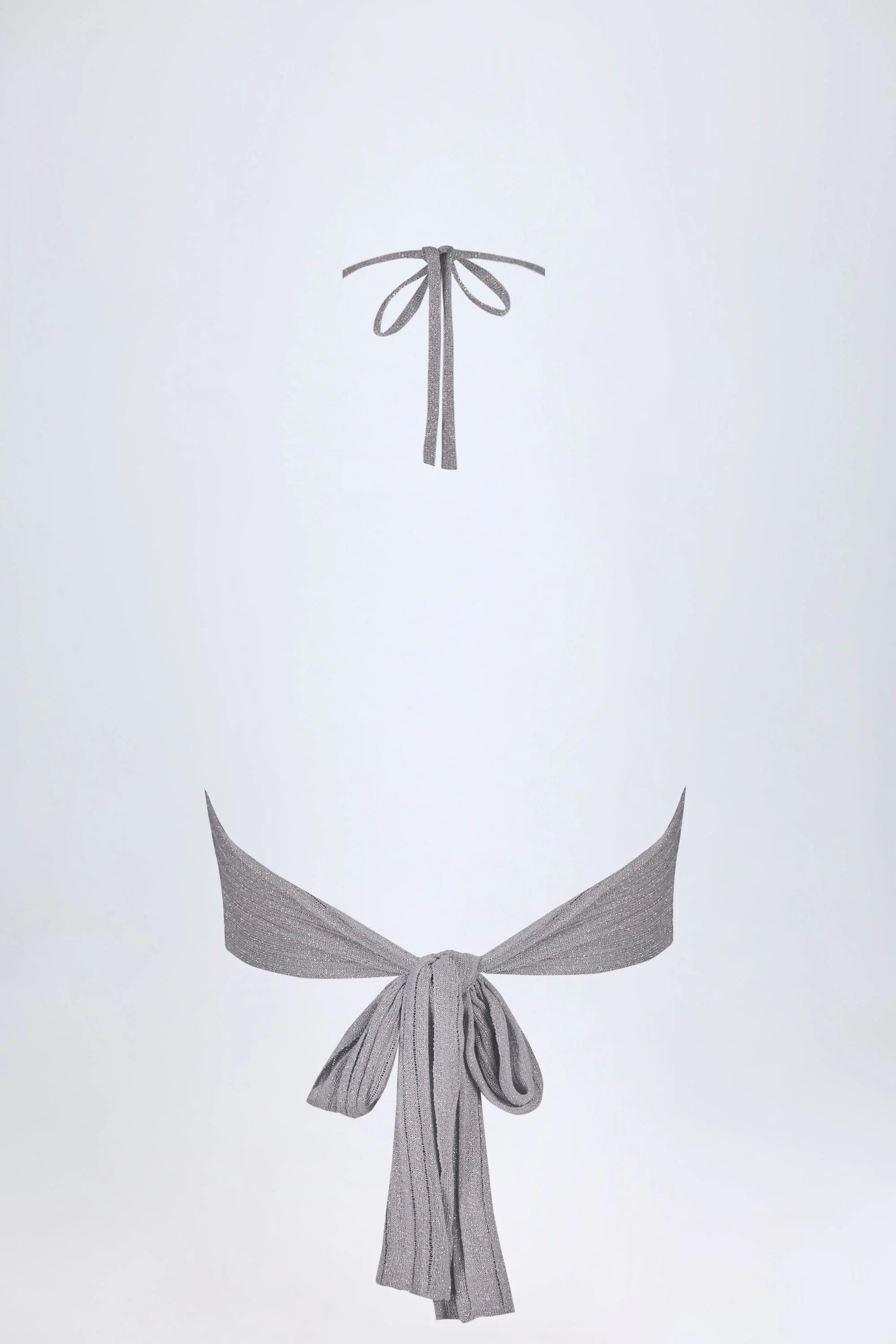 Plunge Halterneck Crop Top in Silver - Image 4