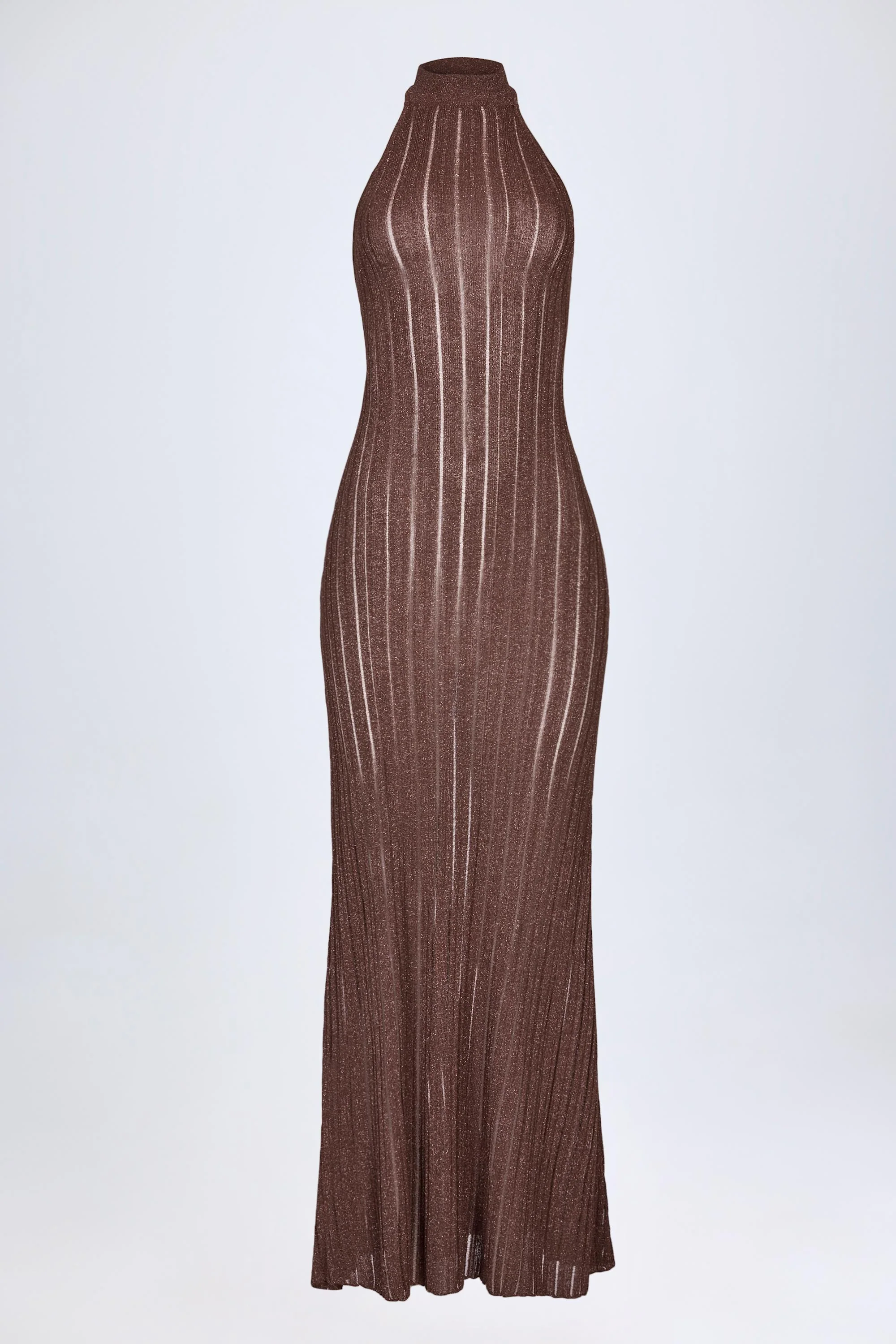 Backless Halterneck Maxi Dress in Bronze - Image 3