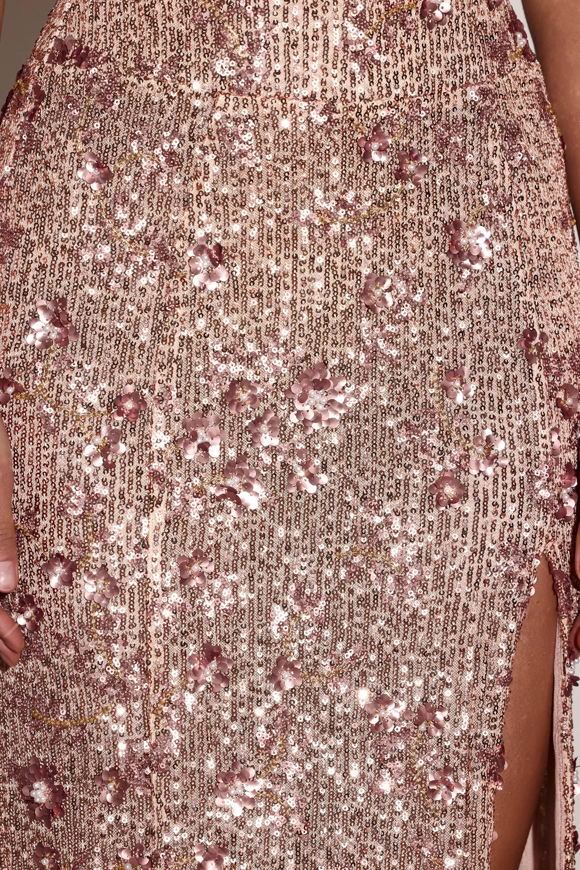 Embellished Bandeau-Neck Strapless Gown in Rose Gold - Image 11