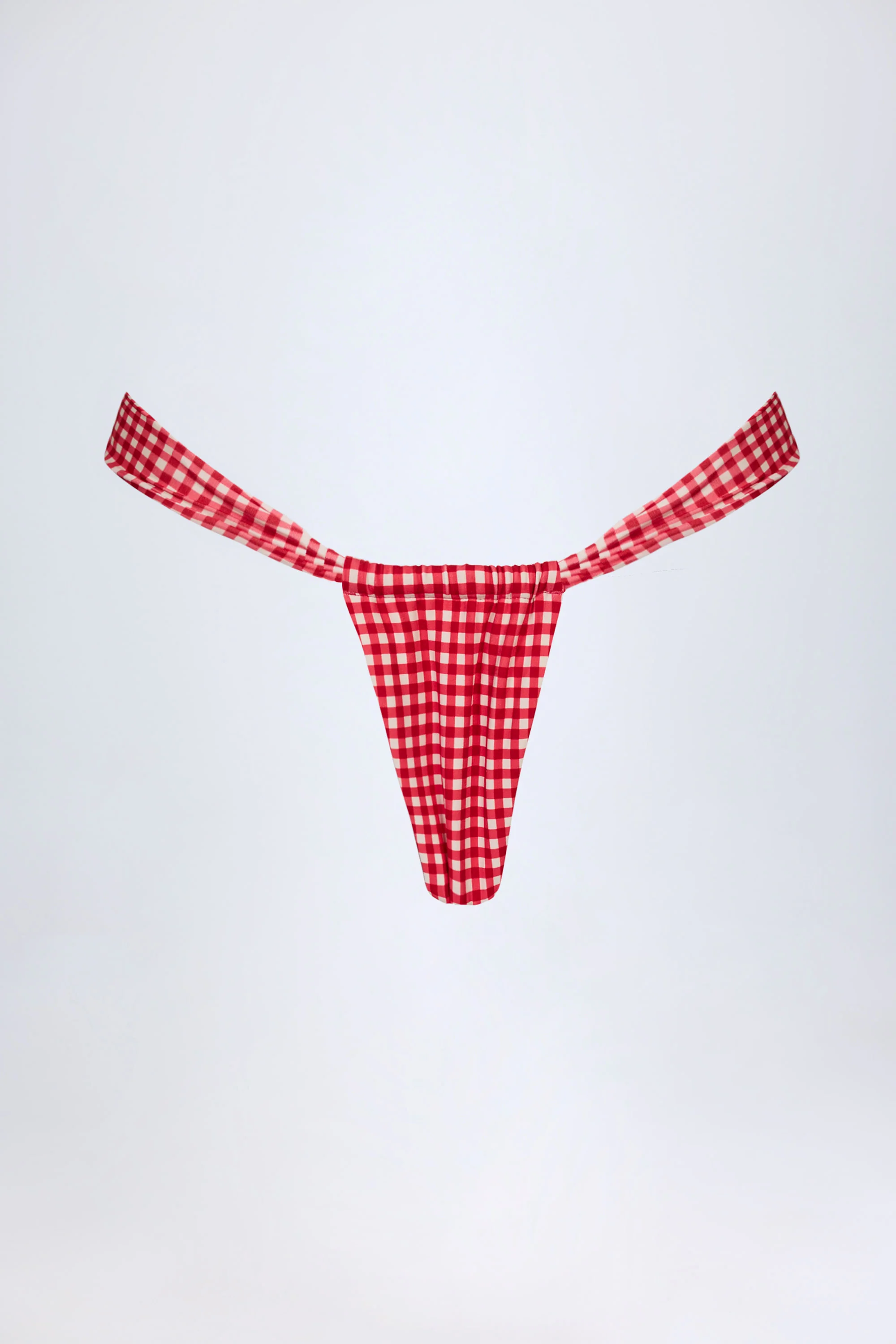 Ruched Thong Bikini Bottoms in Red Gingham - Image 4