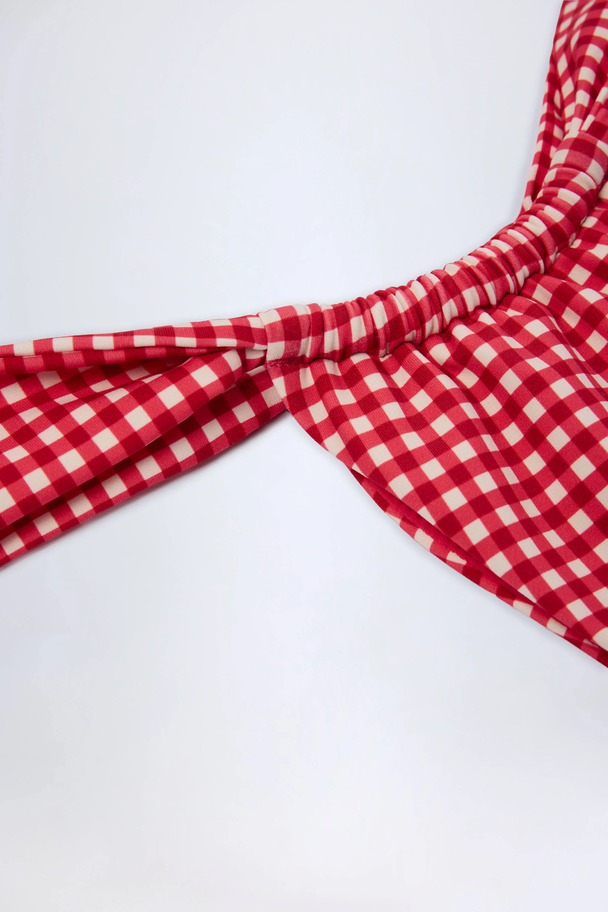 Ruched Thong Bikini Bottoms in Red Gingham - Image 6