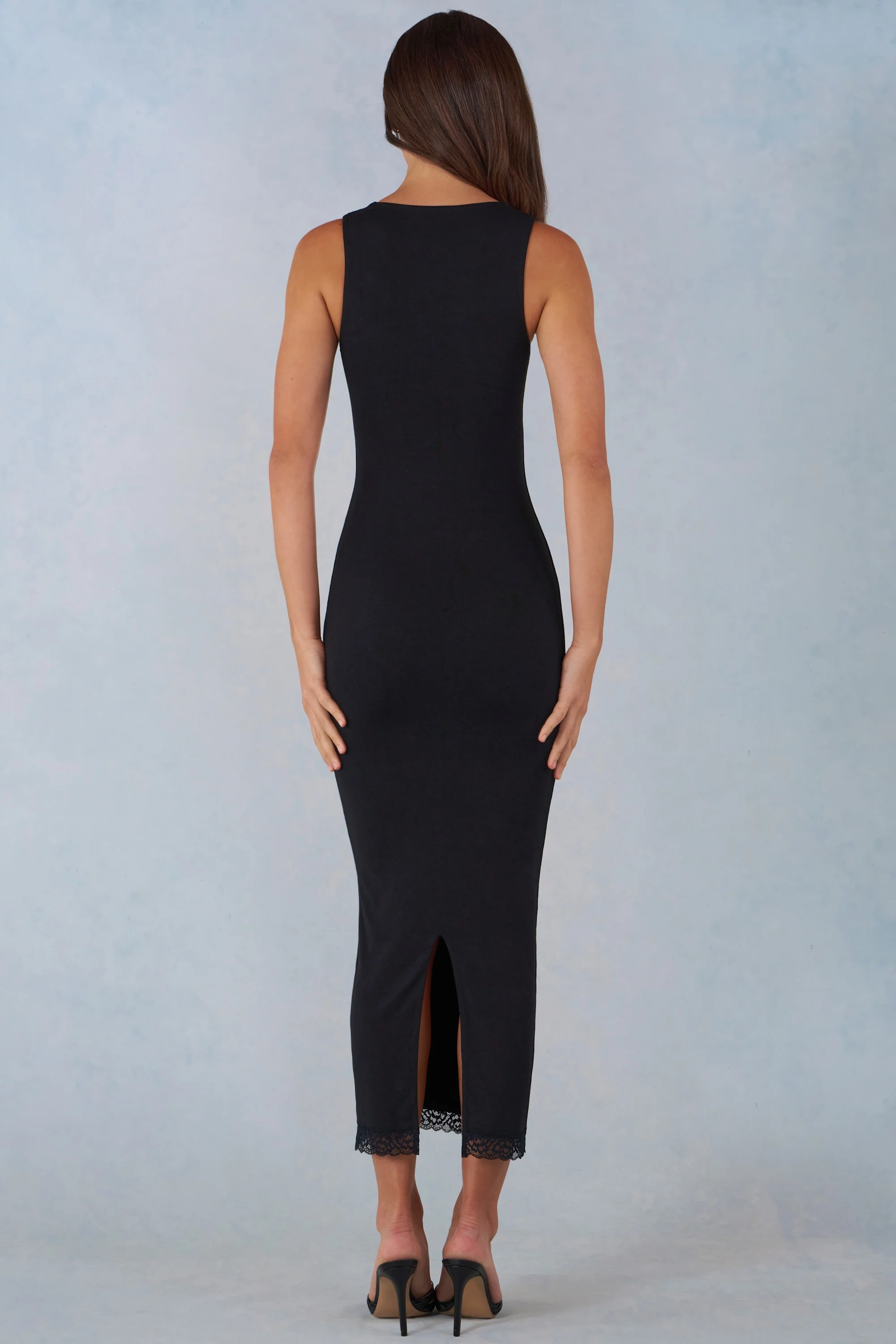 Modal Lace-Trim Midaxi Dress in Black - Image 5