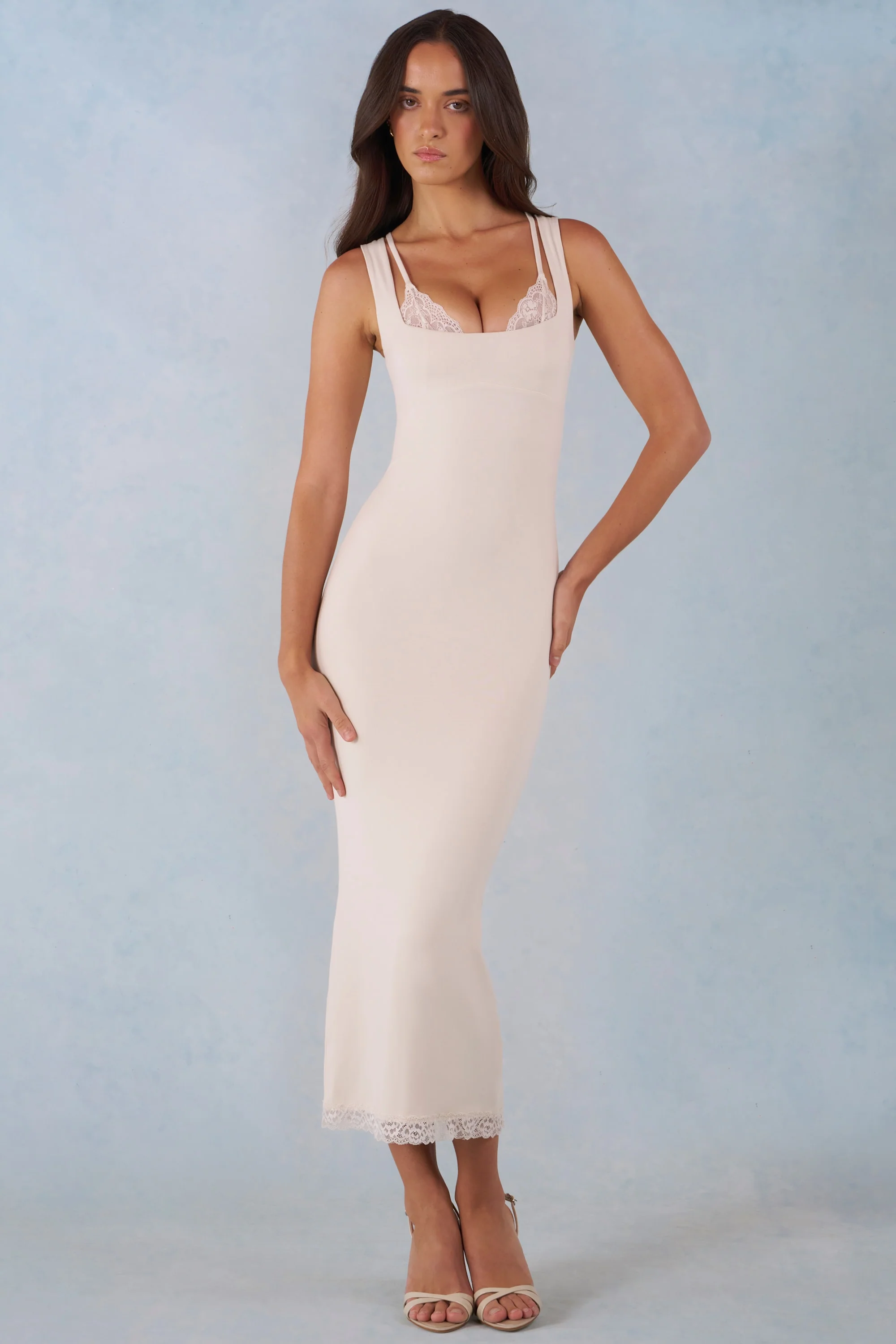 Modal Lace-Trim Midaxi Dress in Ivory - Image 8