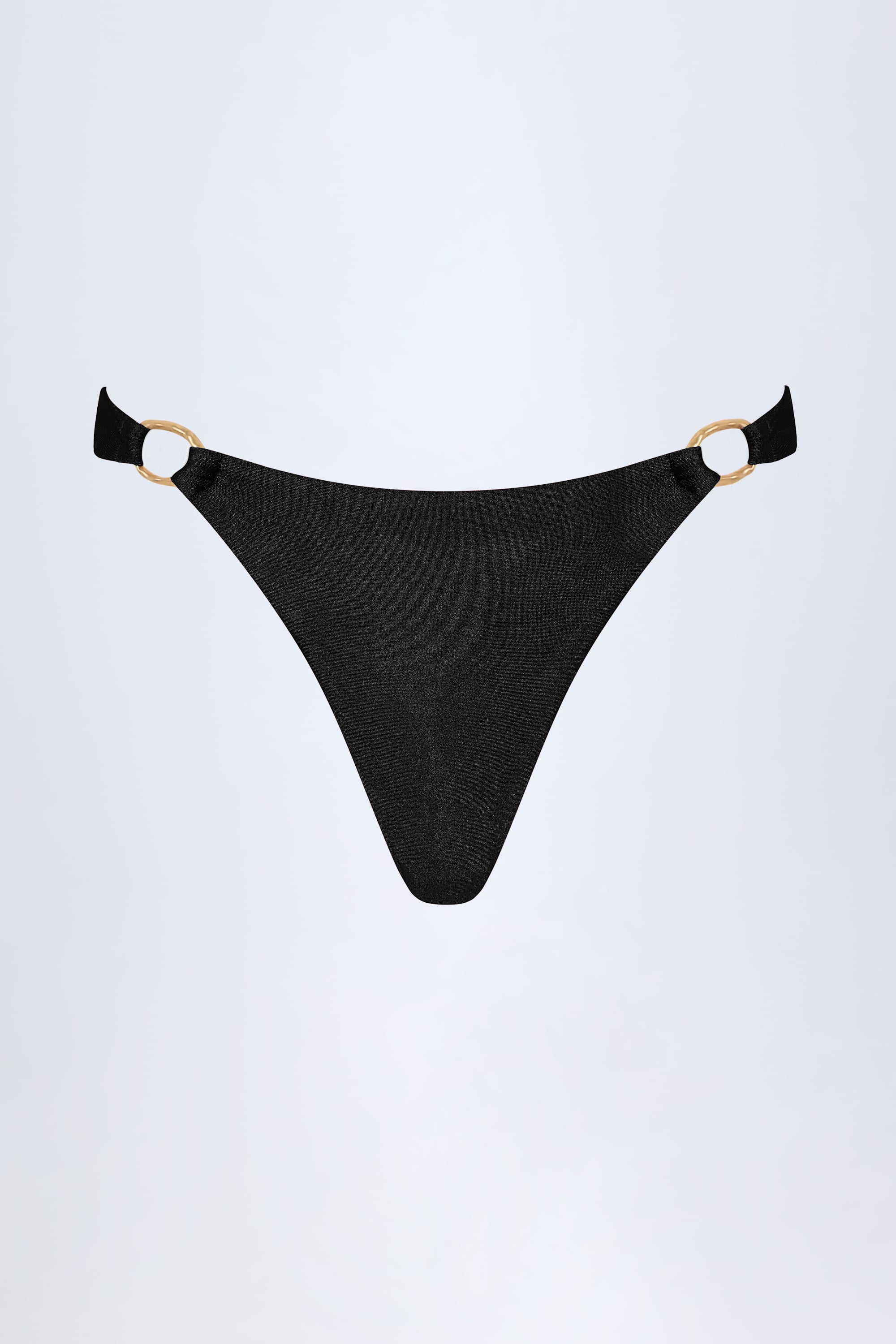 Hardware-Detail Thong Bikini Bottoms in Black - Image 3
