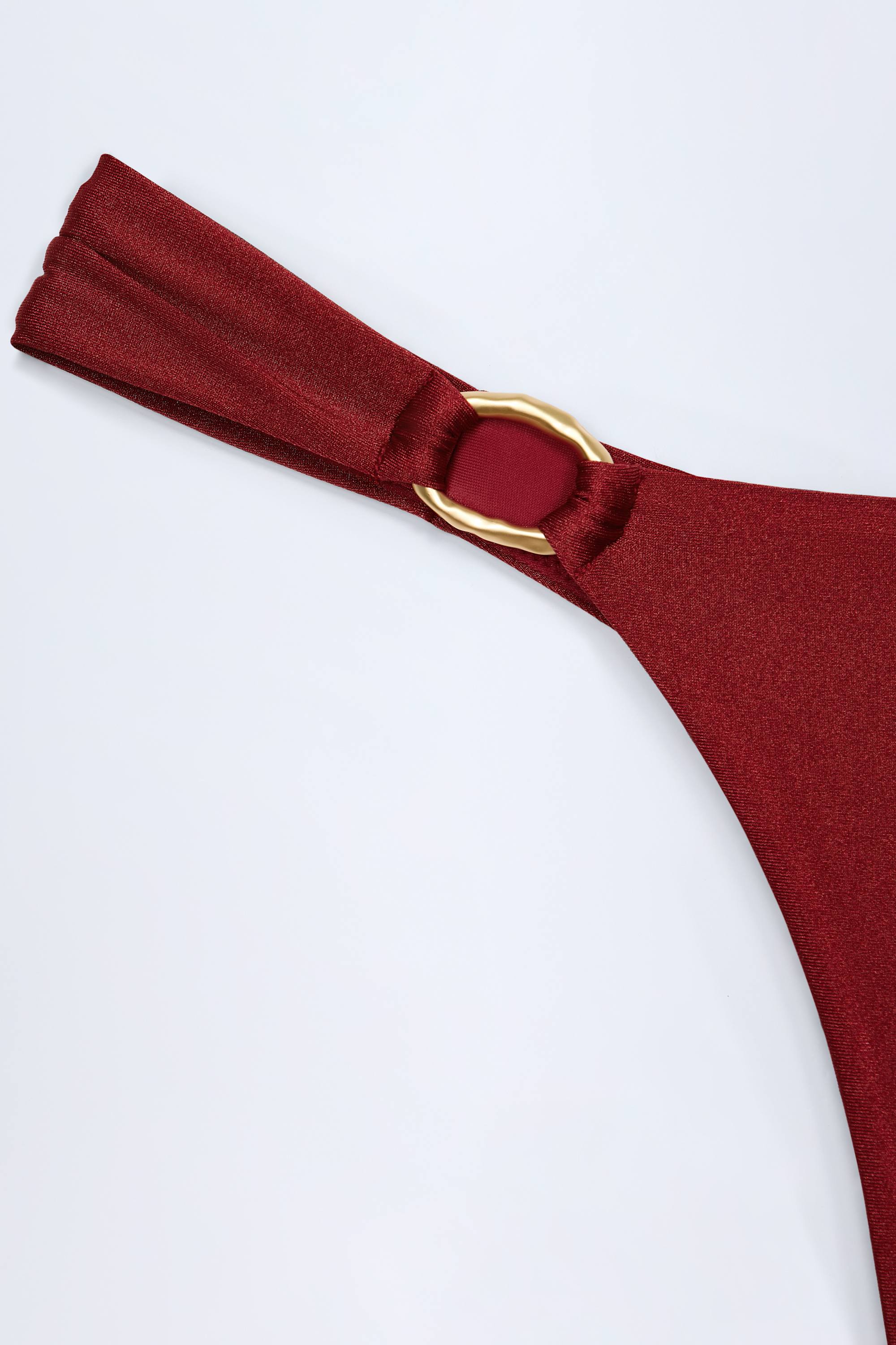 Hardware-Detail Thong Bikini Bottoms in Dark Cherry - Image 5