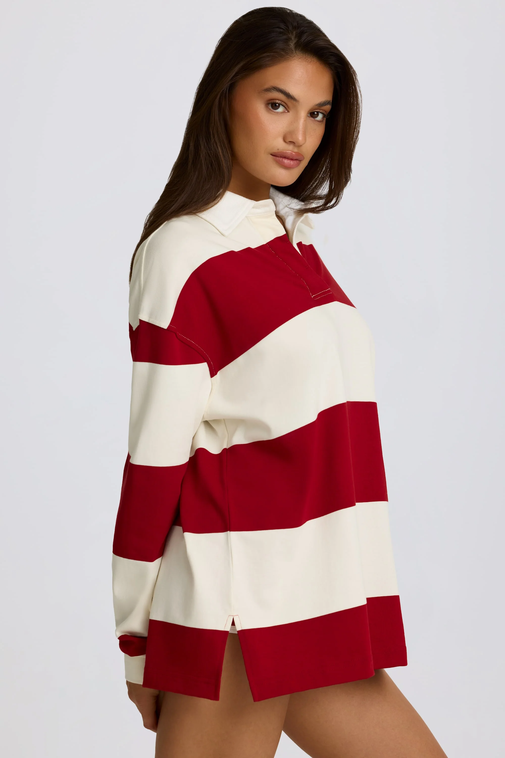 Striped Oversized Long-Sleeve T-Shirt in Dark Red - Image 3