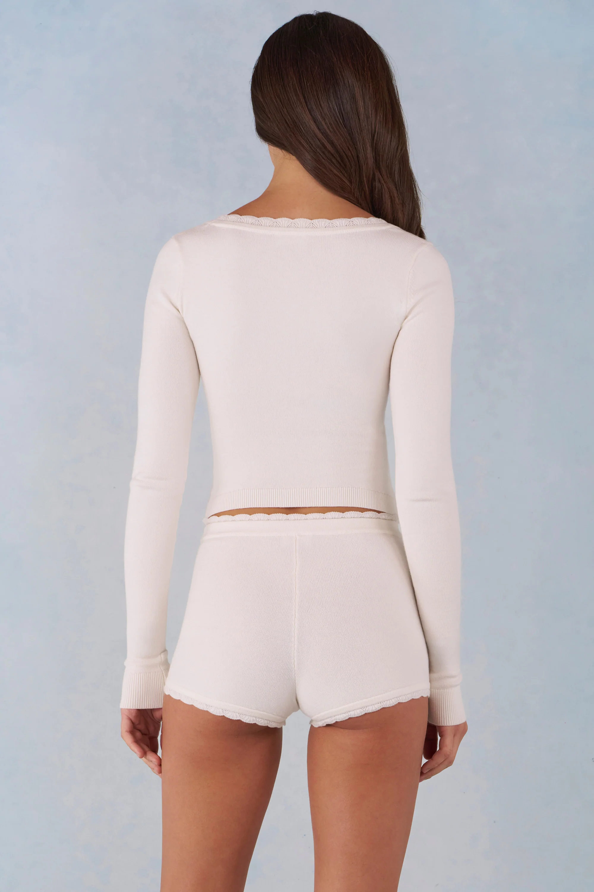 Knit Long-Sleeve Cardigan in Ivory - Image 3