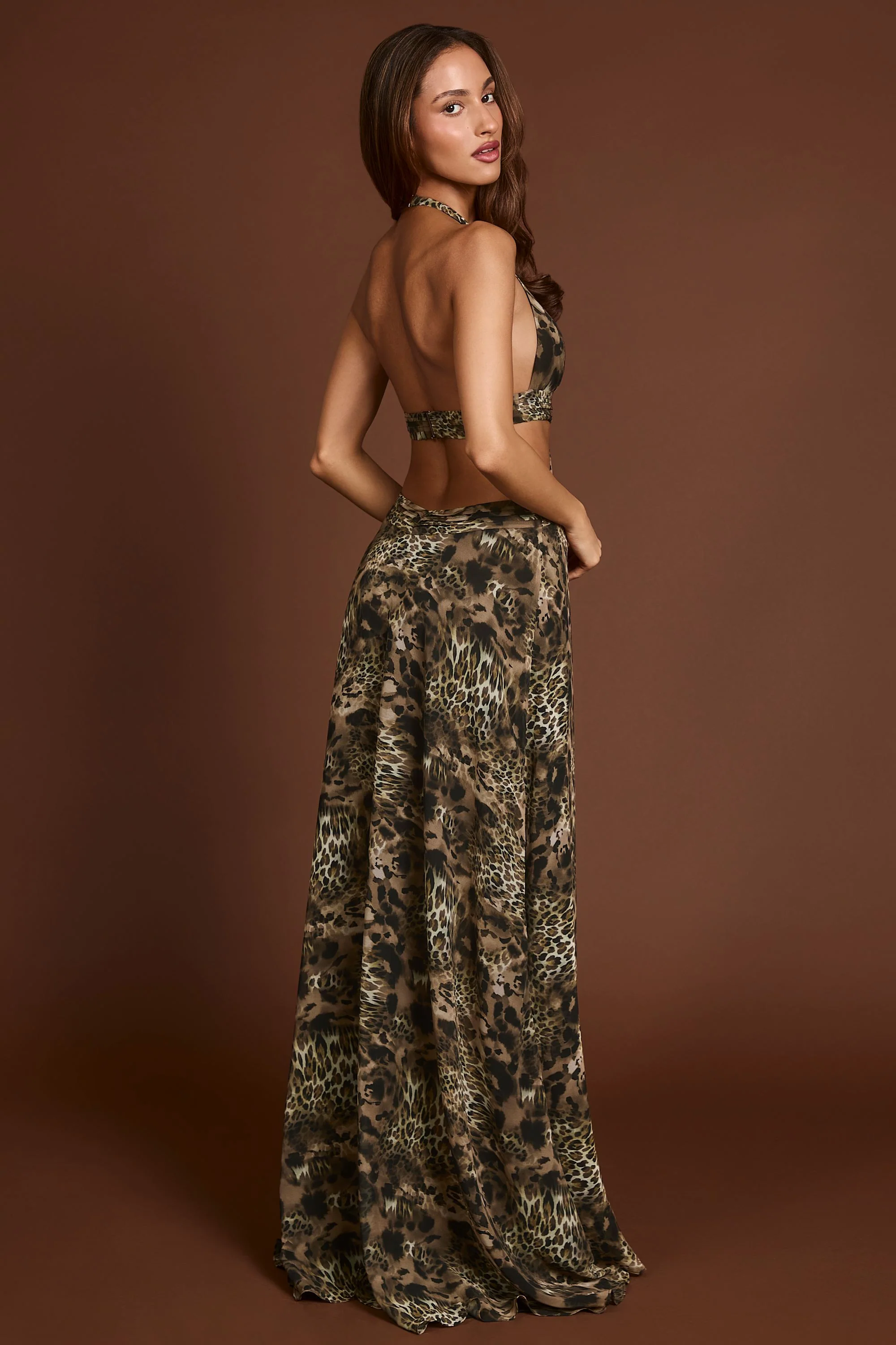 Plunge Cut-out Maxi Gown in Leopard Print - Image 8