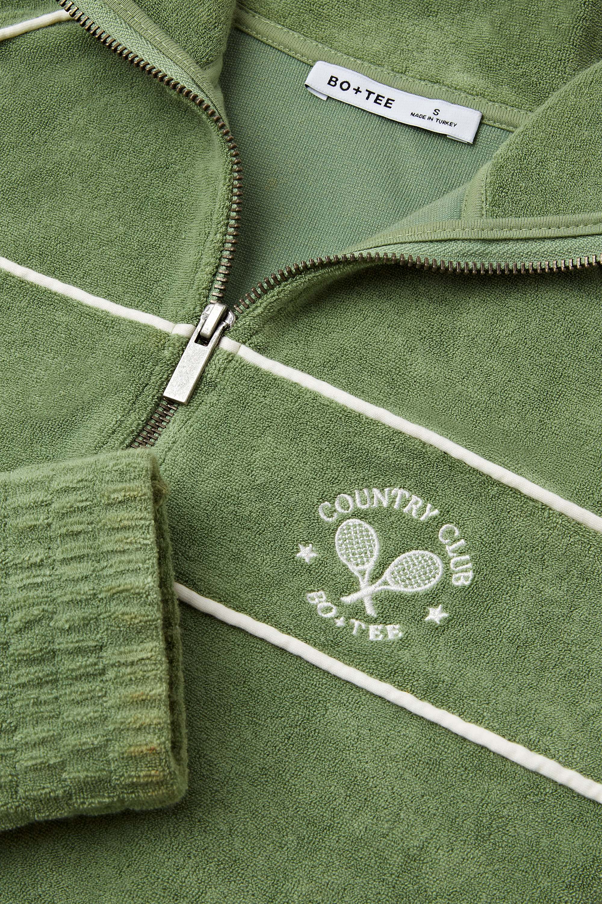 Terry Towelling Zip-Up Cropped Sweatshirt in Jade - Image 4
