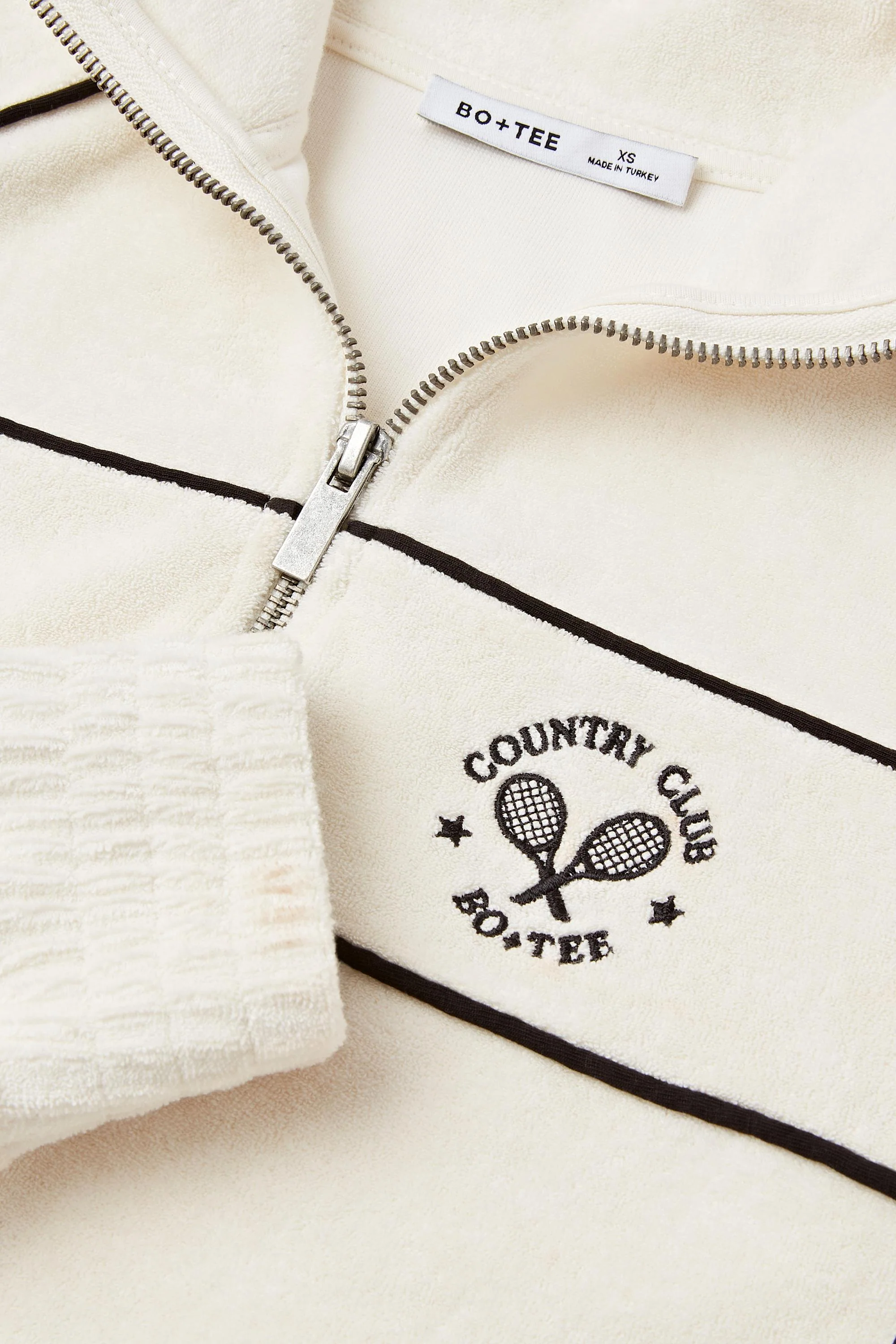 Terry Towelling Zip-Up Cropped Sweatshirt in Ivory - Image 4