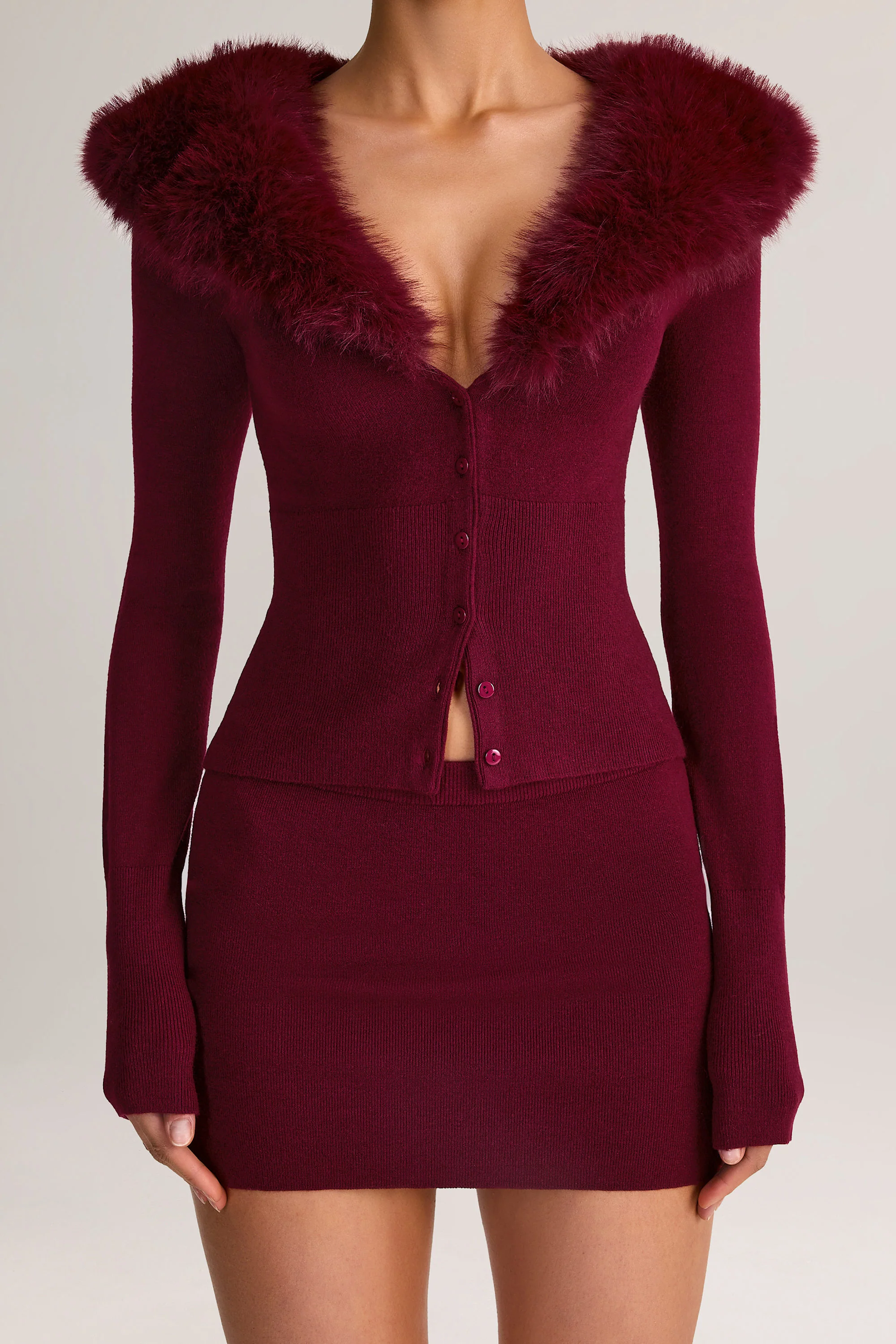 Knit Mid-Rise Mini Skirt in Wine - Image 4