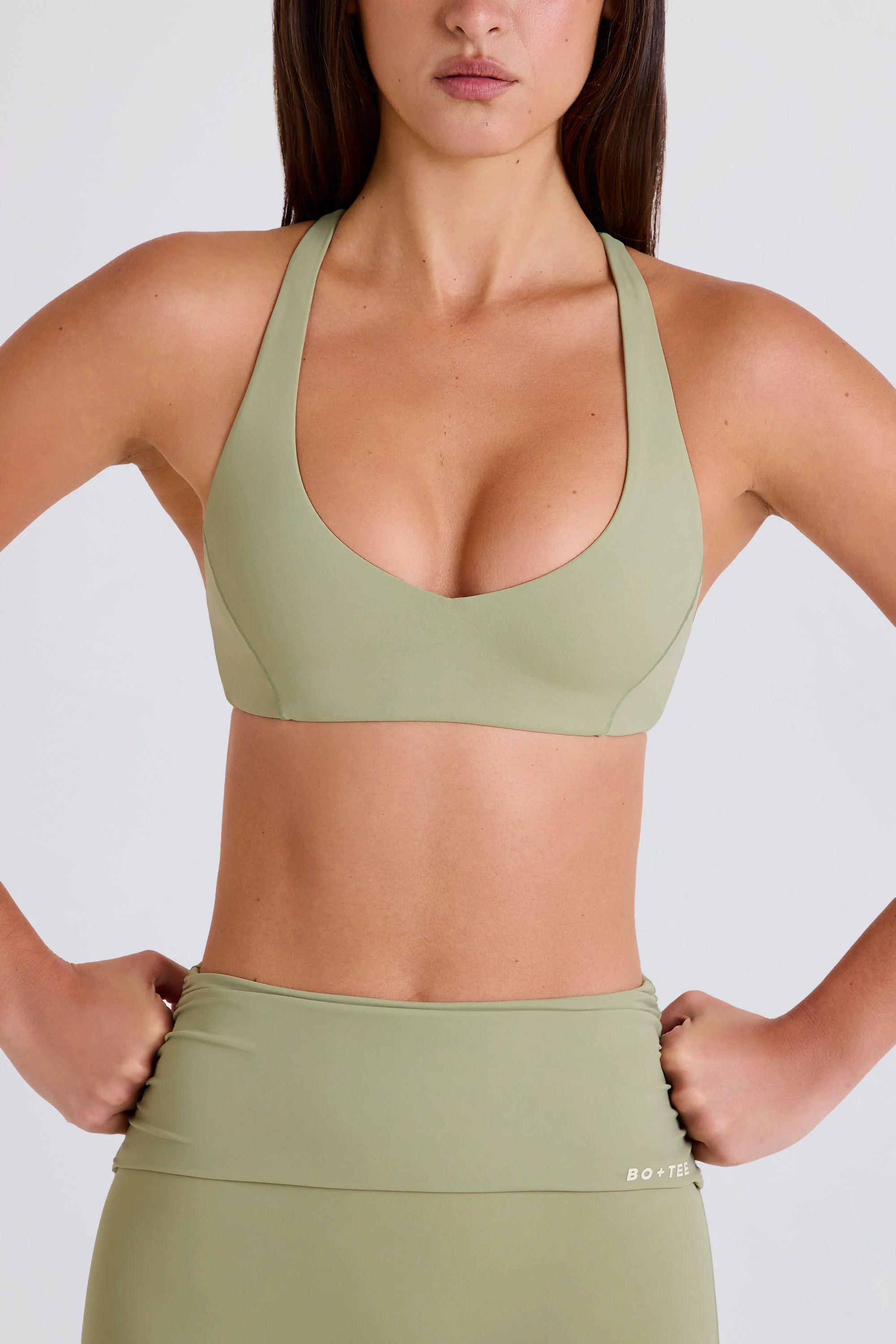 Crossback V-Neck Sports Bra in Matcha - Image 6