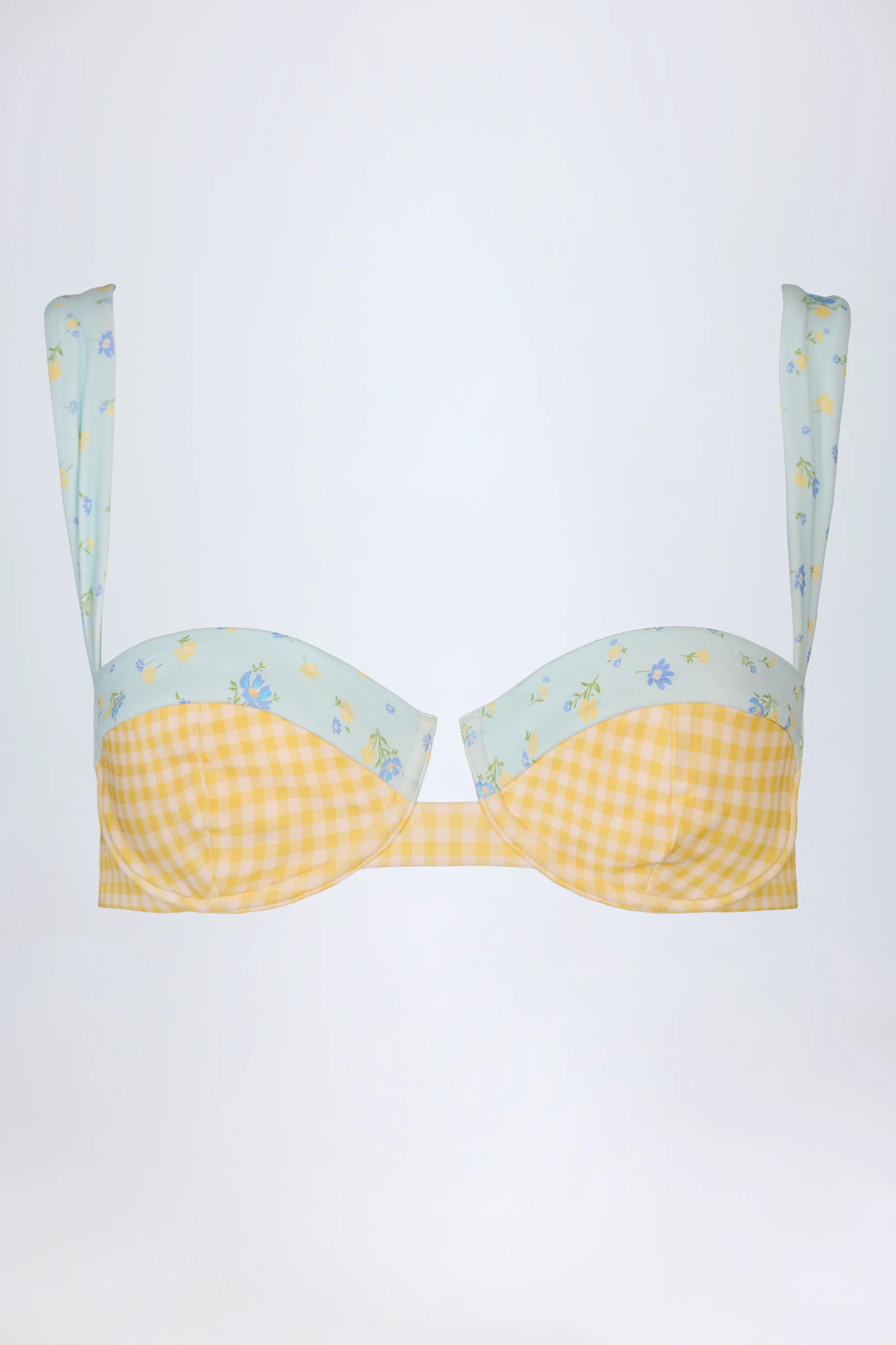 Underwired Balconette Bikini Top in Yellow Gingham - Image 4