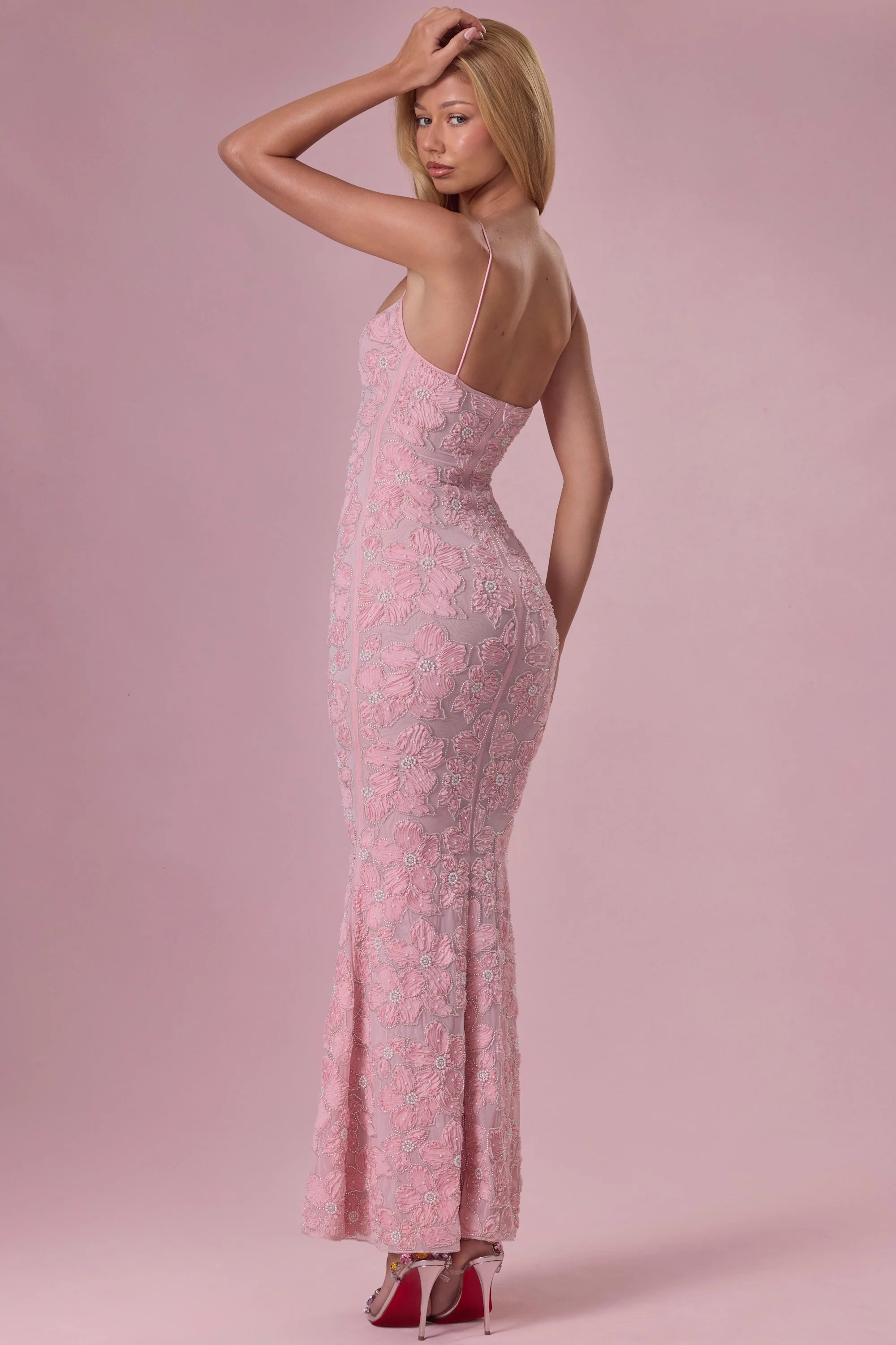 Embellished Square Neck Maxi Dress in Blush Pink - Image 2