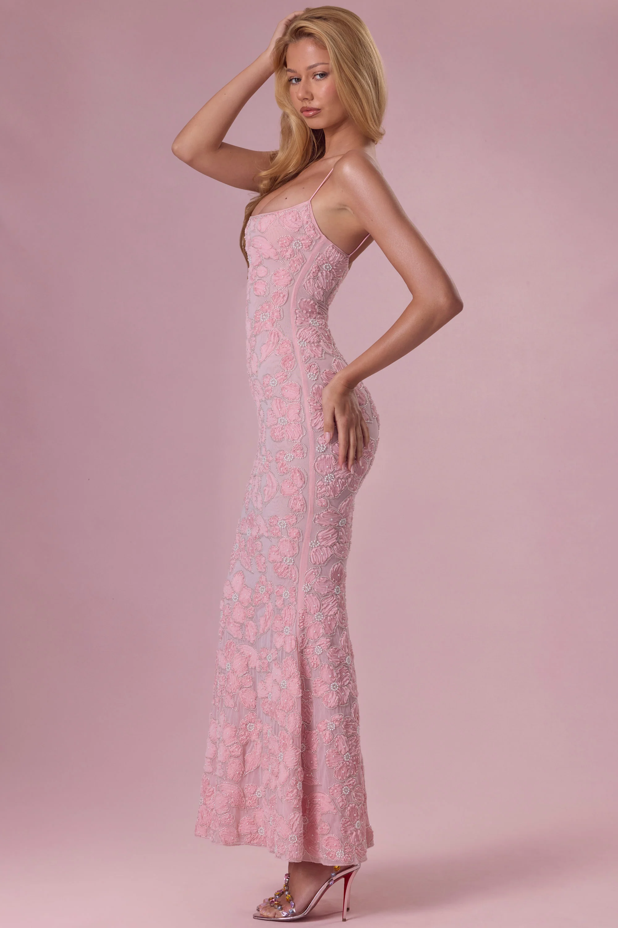 Embellished Square Neck Maxi Dress in Blush Pink - Image 6